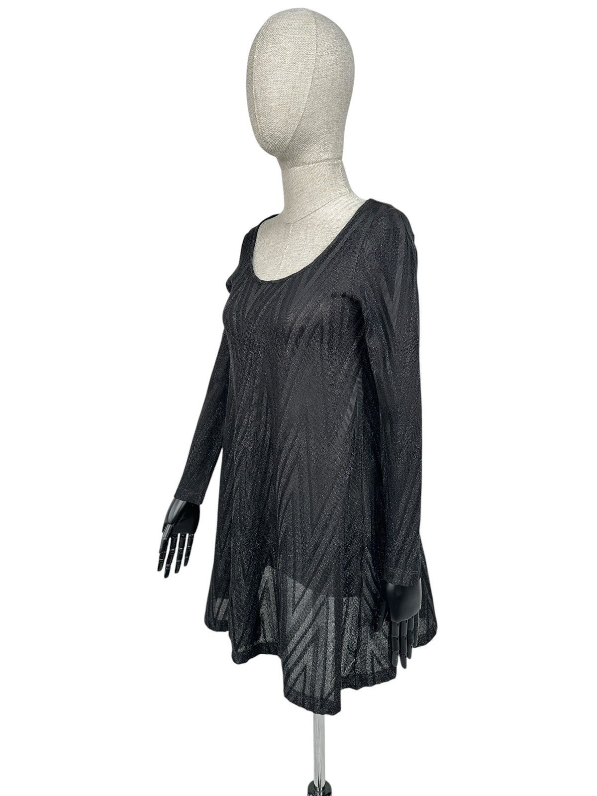 Missoni MISSONI Lurex Zig Zag Knit Mini Dress Black A-Line Party XS Size XS / US 0-2 / IT 36-38 - 3 Thumbnail