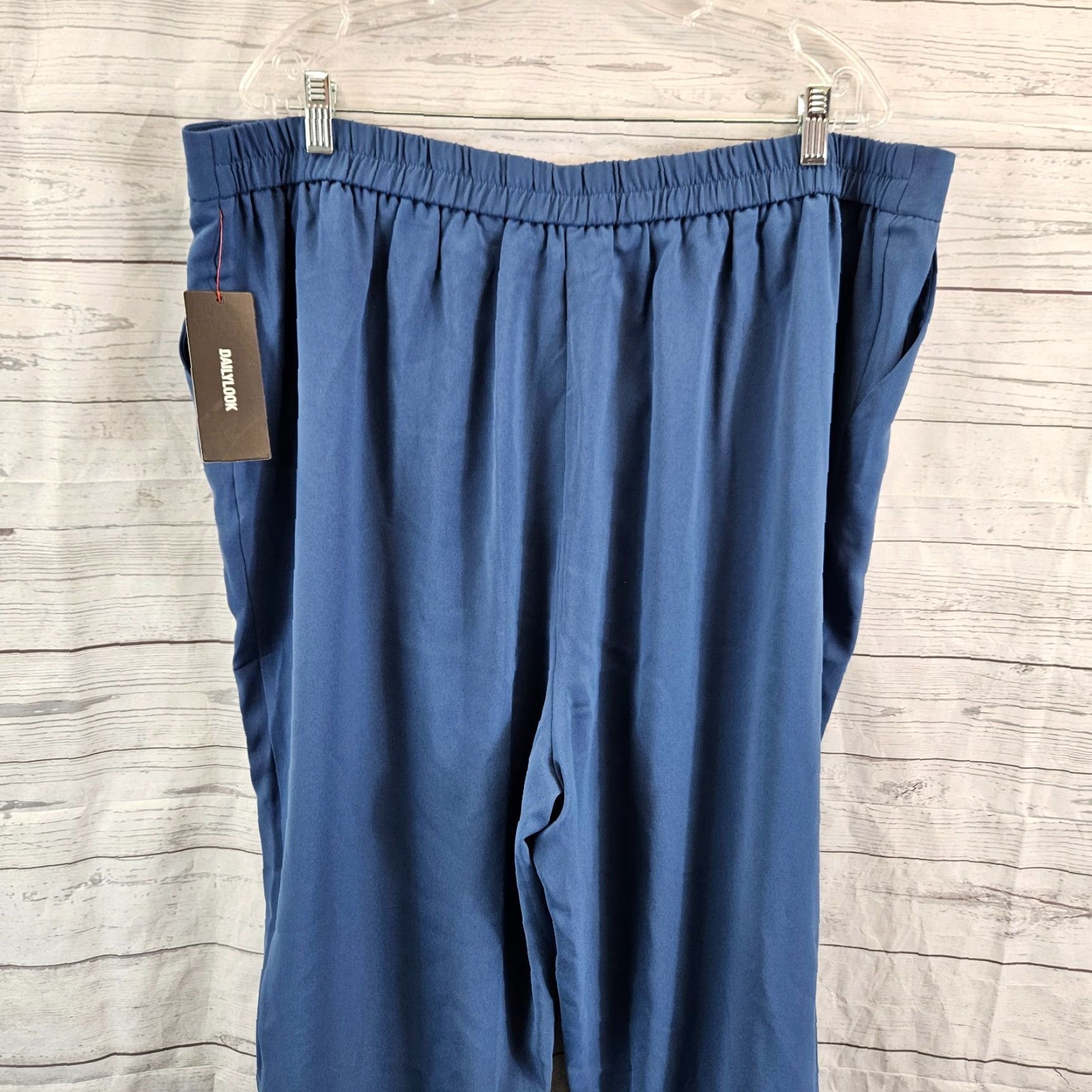 Vintage VINTAGE Skies Are Blue Pants 2X Solid Blue Pull On High Rise Womens Plus Fashion Ankle Size 40" / US 18 - 4 Thumbnail