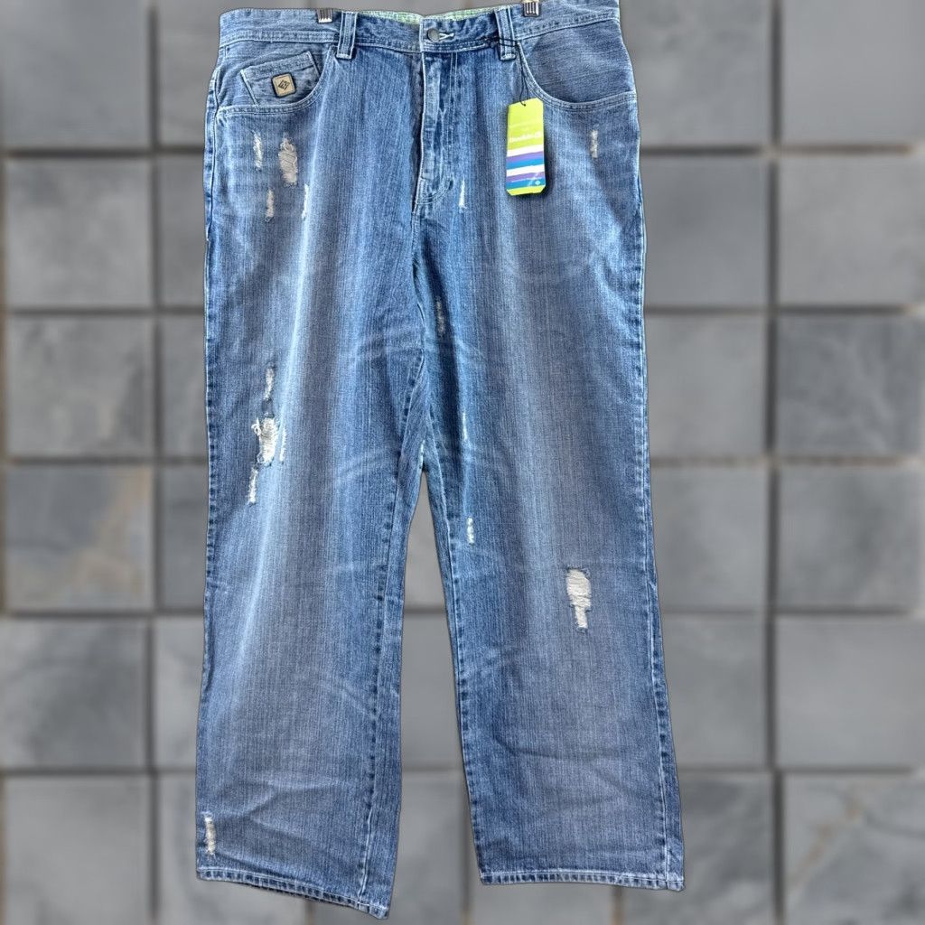 Enyce Jeans Mens 38x32 Blue Baggy Thrashed Faded Wide Loose Denim Pants Buckle