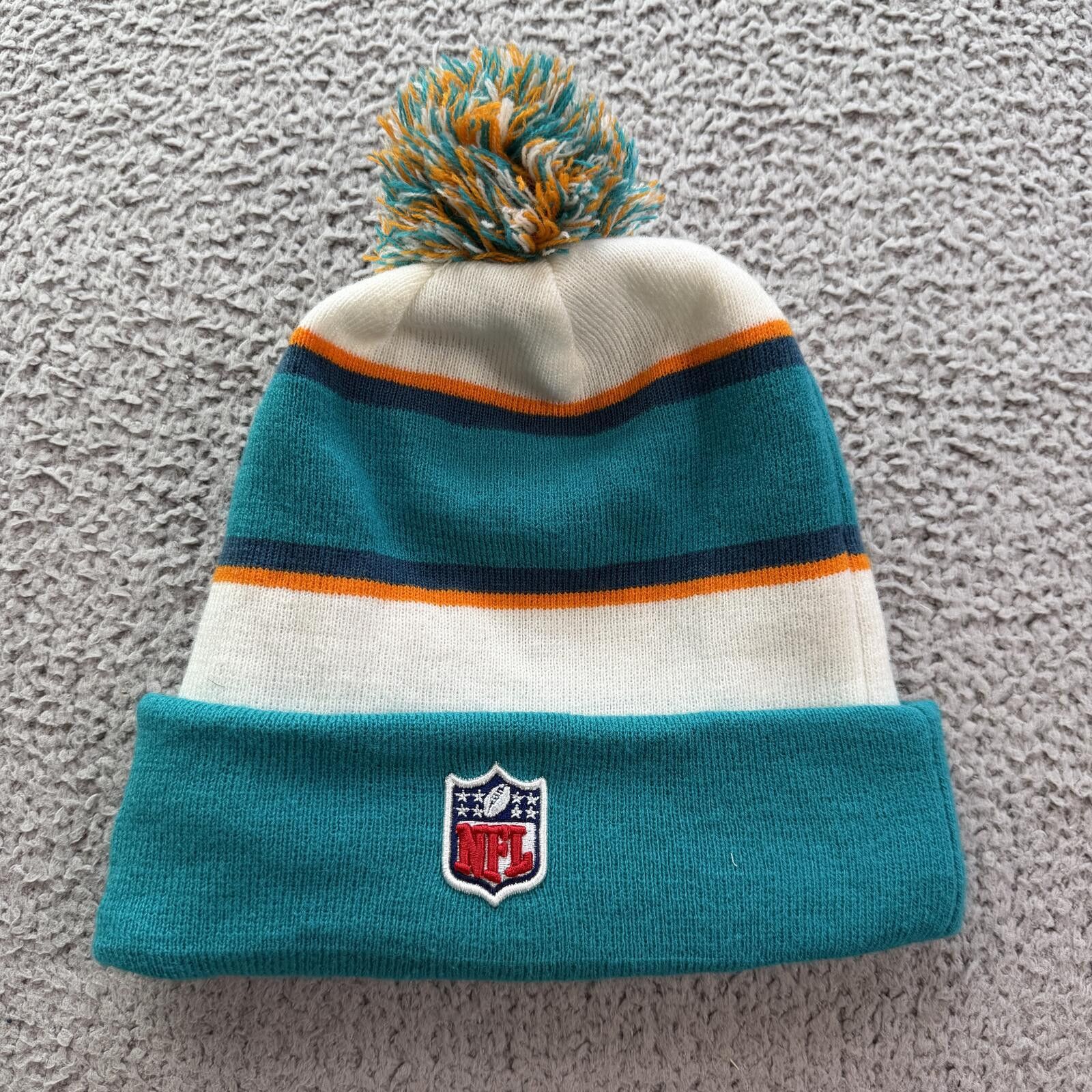 New Era New Era Miami Dolphins Pom Beanie NFL Aqua Orange Winter Hat Size ONE SIZE - 2 Thumbnail