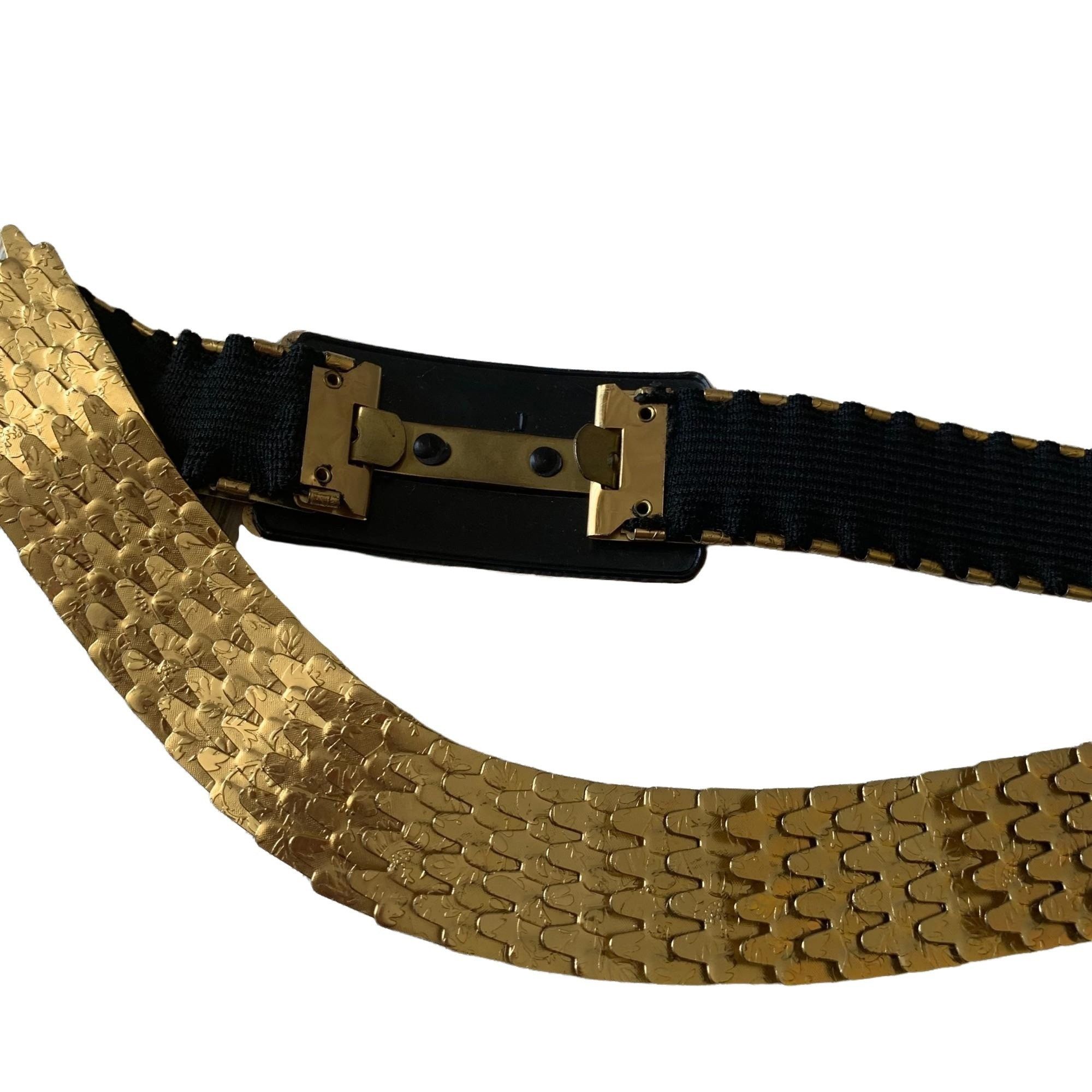 Vintage Vintage Gold Floral Embossed Metal Elastic Romantic Belt Size ONE SIZE - 5 Thumbnail