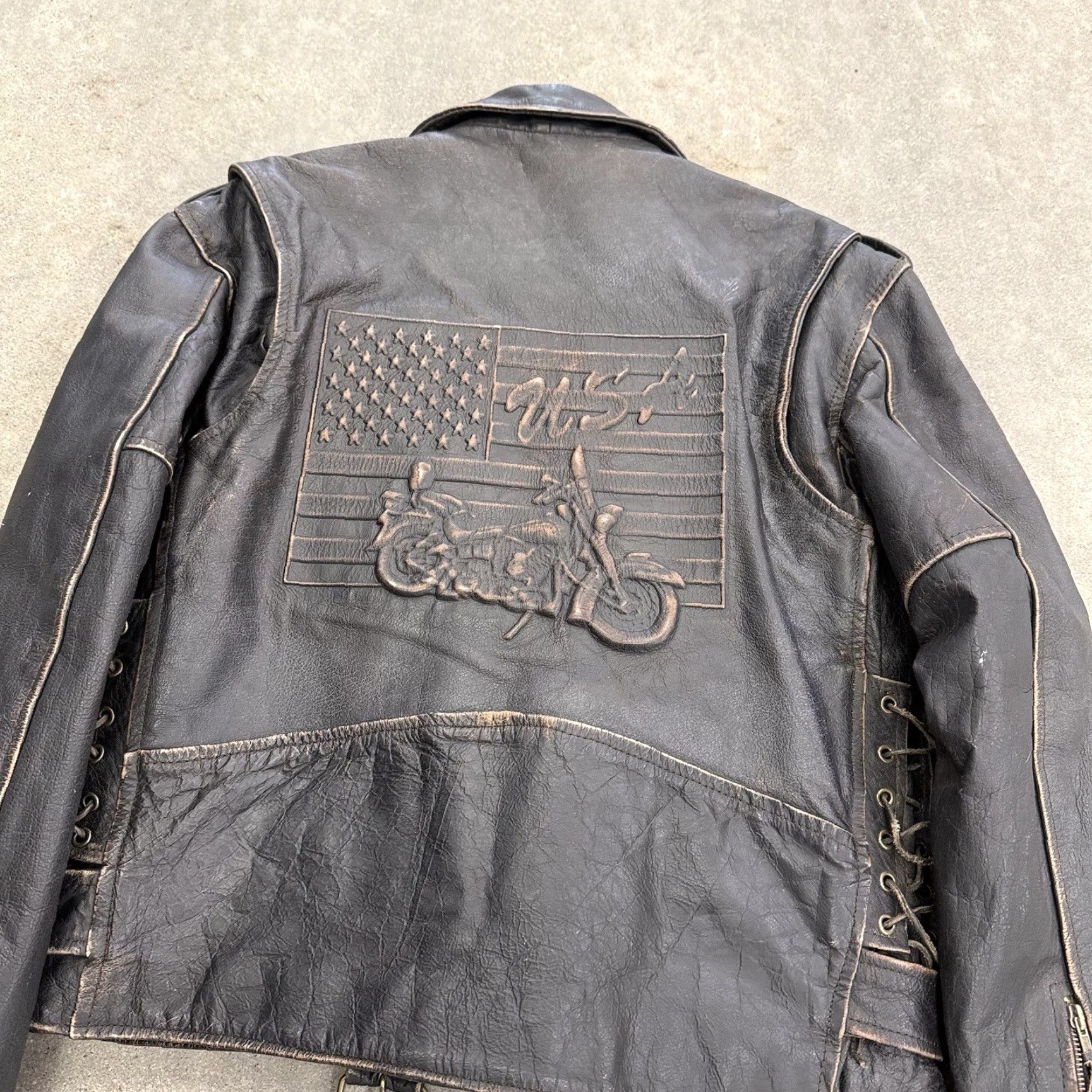 Vintage Unik Premium Brown Distressed Leather Motorcycle Biker Rocker Jacket Mens 46 Size US S / EU 44-46 / 1 - 6 Thumbnail