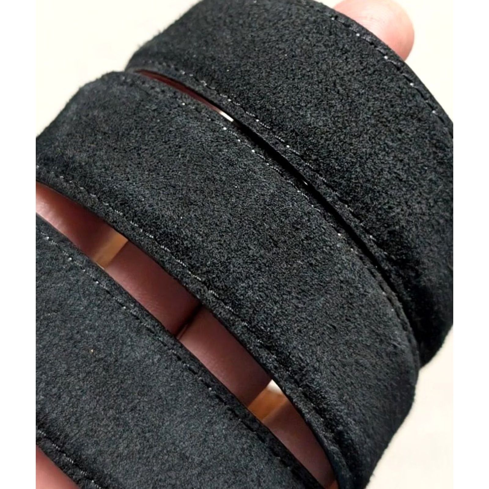 Vintage VINTAGE Martin Dingman belt 34 black leather SUEDE tapered dress belt Mens 42 1-1/8" end suede solid USA made Size 34 - 5 Thumbnail