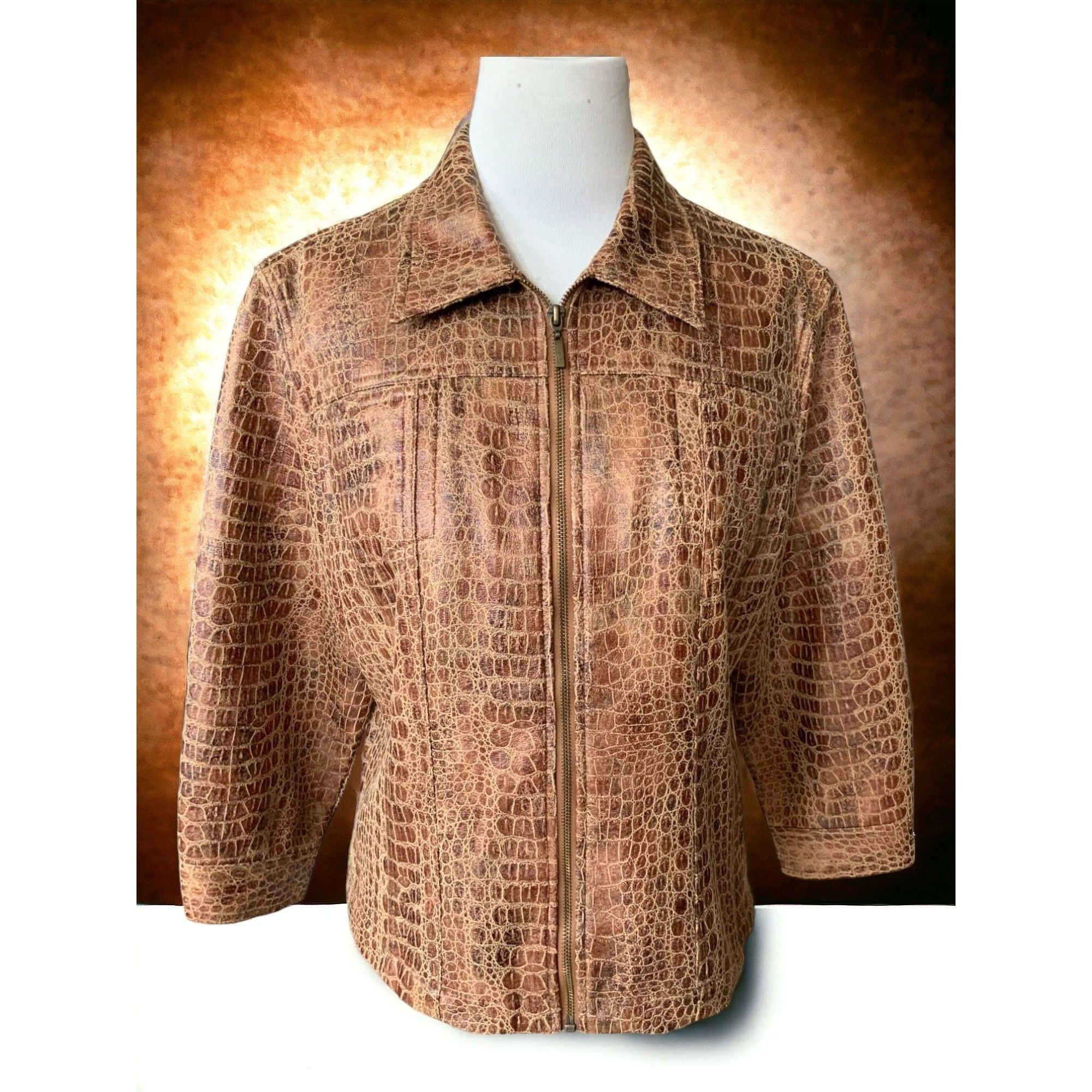 Designer Ruby Rd Faux Crocodile Print Brown Womens Jacket Quarter Sle Size XXL / US 16-18 / IT 52-54 - 2 Thumbnail