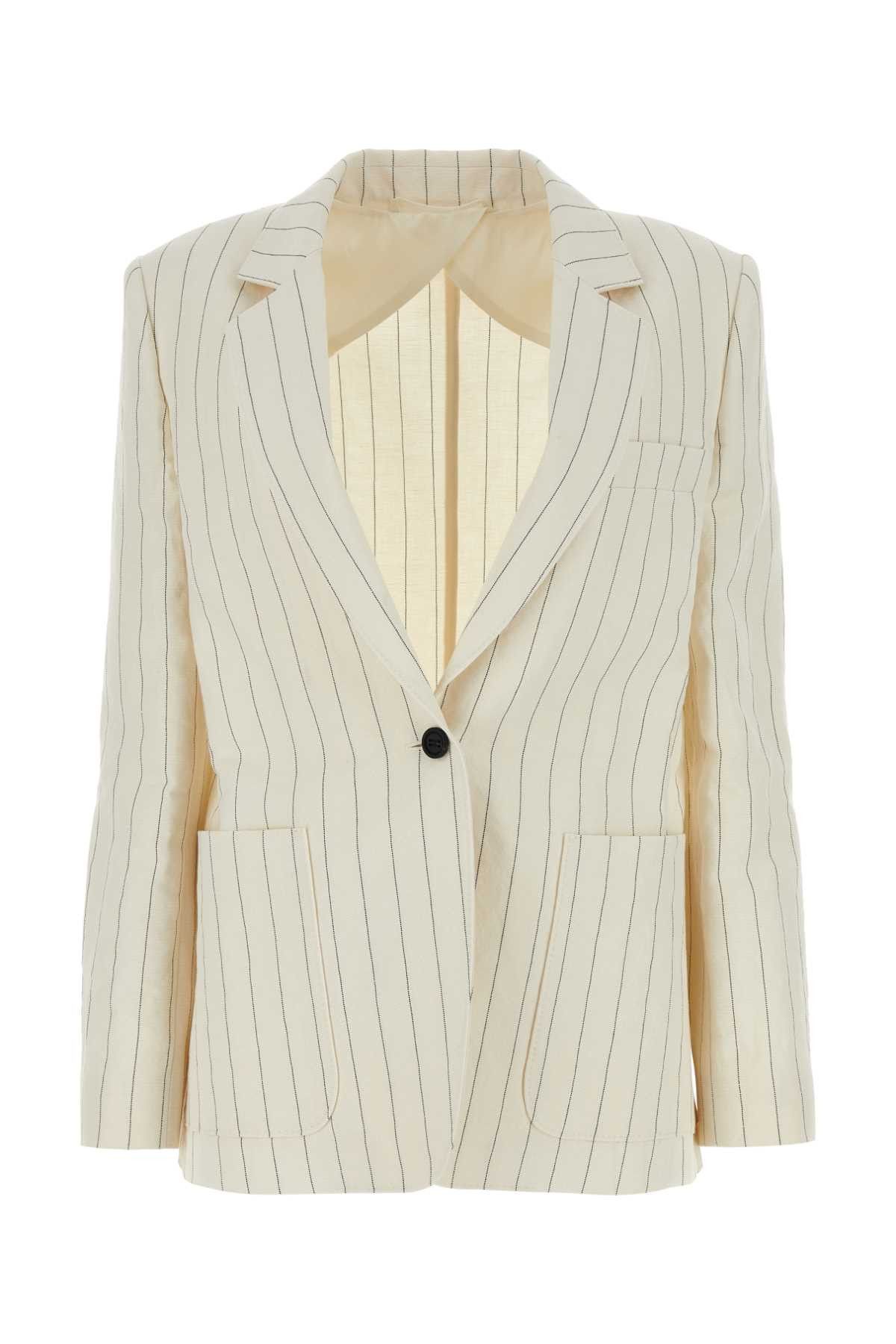 image of Max Mara Embroidered Linen Blend Micron Blazer in Stripped, Women's (Size Medium)
