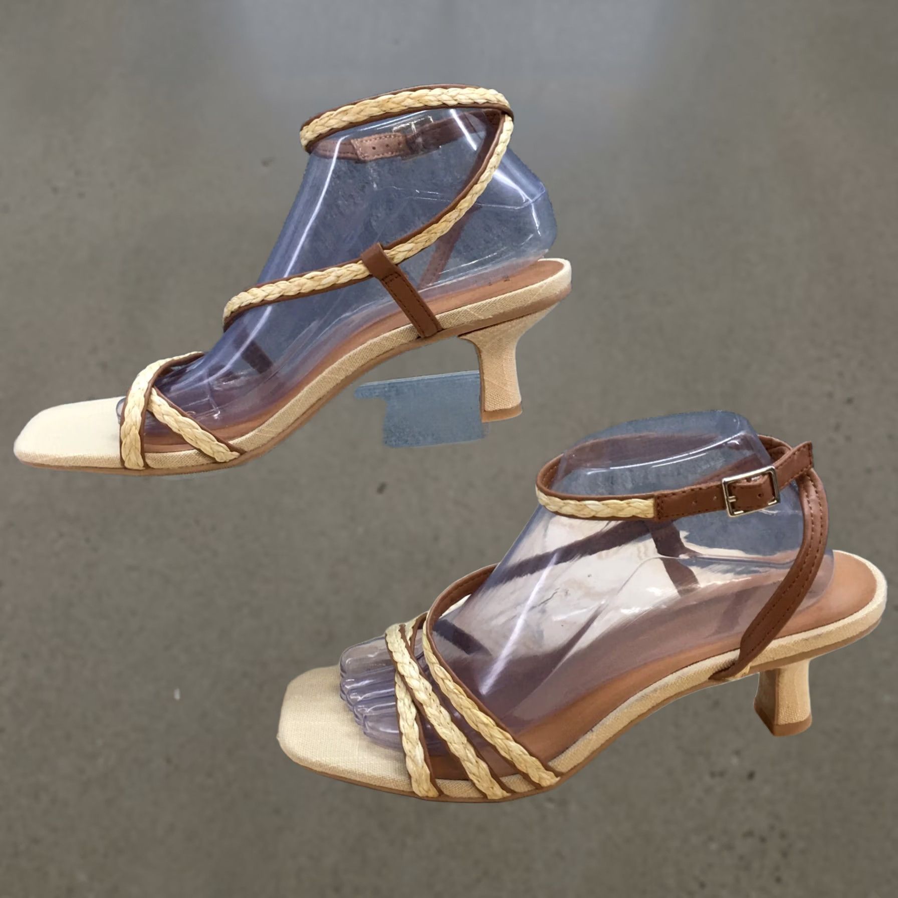 Vintage A New Day Sandals Womens 9.5 Strappy Beige Faux Leather Casual Heels Braided Size US 10 / IT 40 - 1 Thumbnail