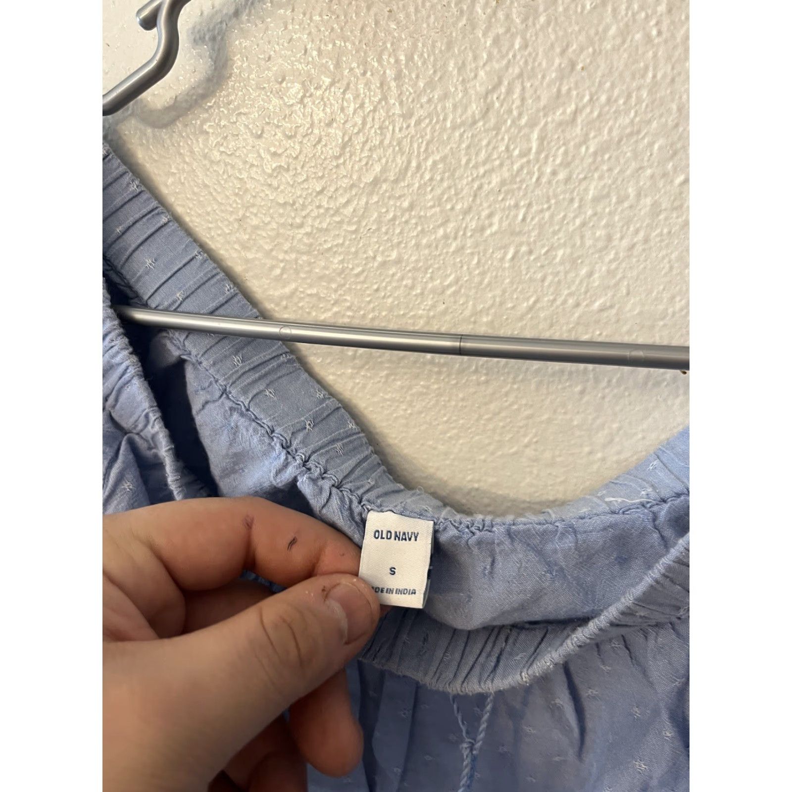 Old Navy Old Navy Shirt Womens Small Light Blue Summer Off Shoulder White Embroidery Top Size S / US 4 / IT 40 - 2 Thumbnail