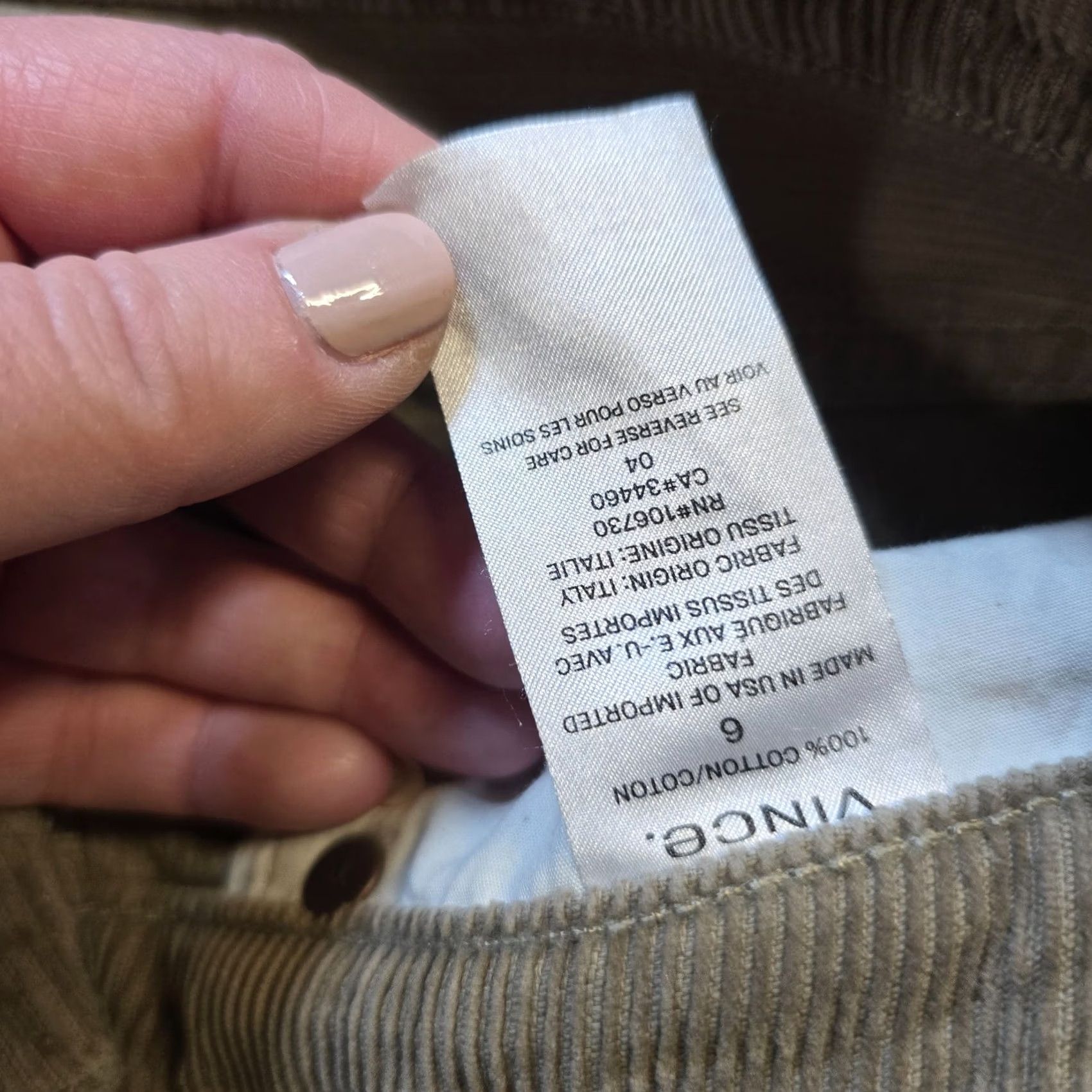 Vince Vince Pants Womens Size 6 Brown Corduroy Straight Cropped Casual Capstone Capsule Casual Women Pants Flat Front Easy Care Machine Washable Size 28" / US 6 / IT 42 - 6 Thumbnail