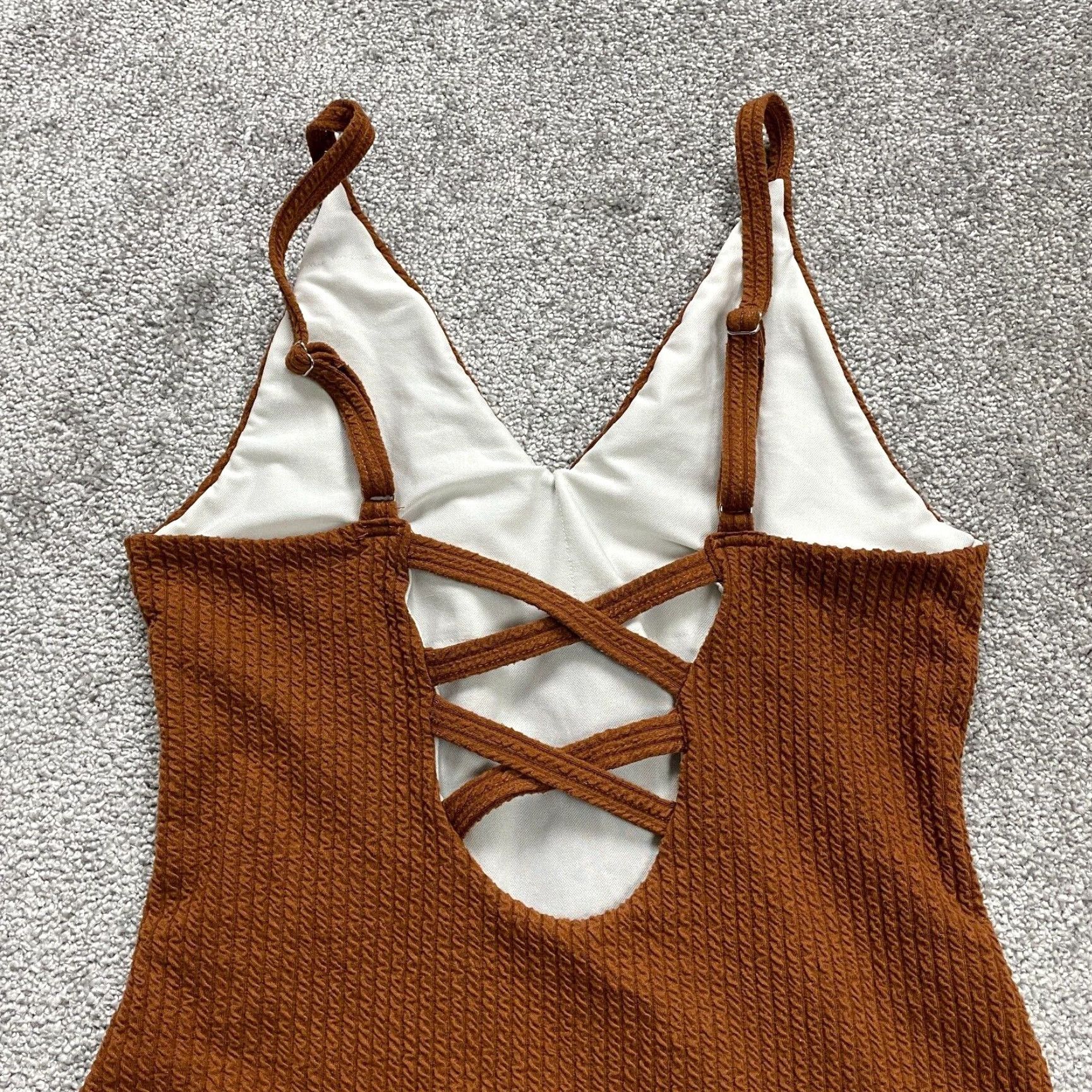 Vintage Unbranded One Piece Bathing Suit Women L Spaghetti Strap Brown Beach Swimwear Pool Bathing Suit Bikini Bottom Top Solid Vintage No Size L / US 10 / IT 46 - 3 Thumbnail