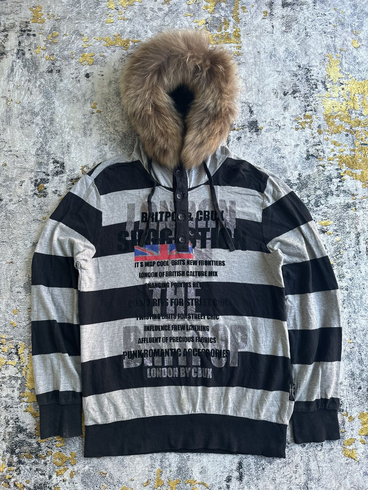20471120 PUNK ROMANTIC BRITISH FUR STRIPED HOODIE POEM LGB STYLE Size US M / EU 48-50 / 2 - 1 Thumbnail