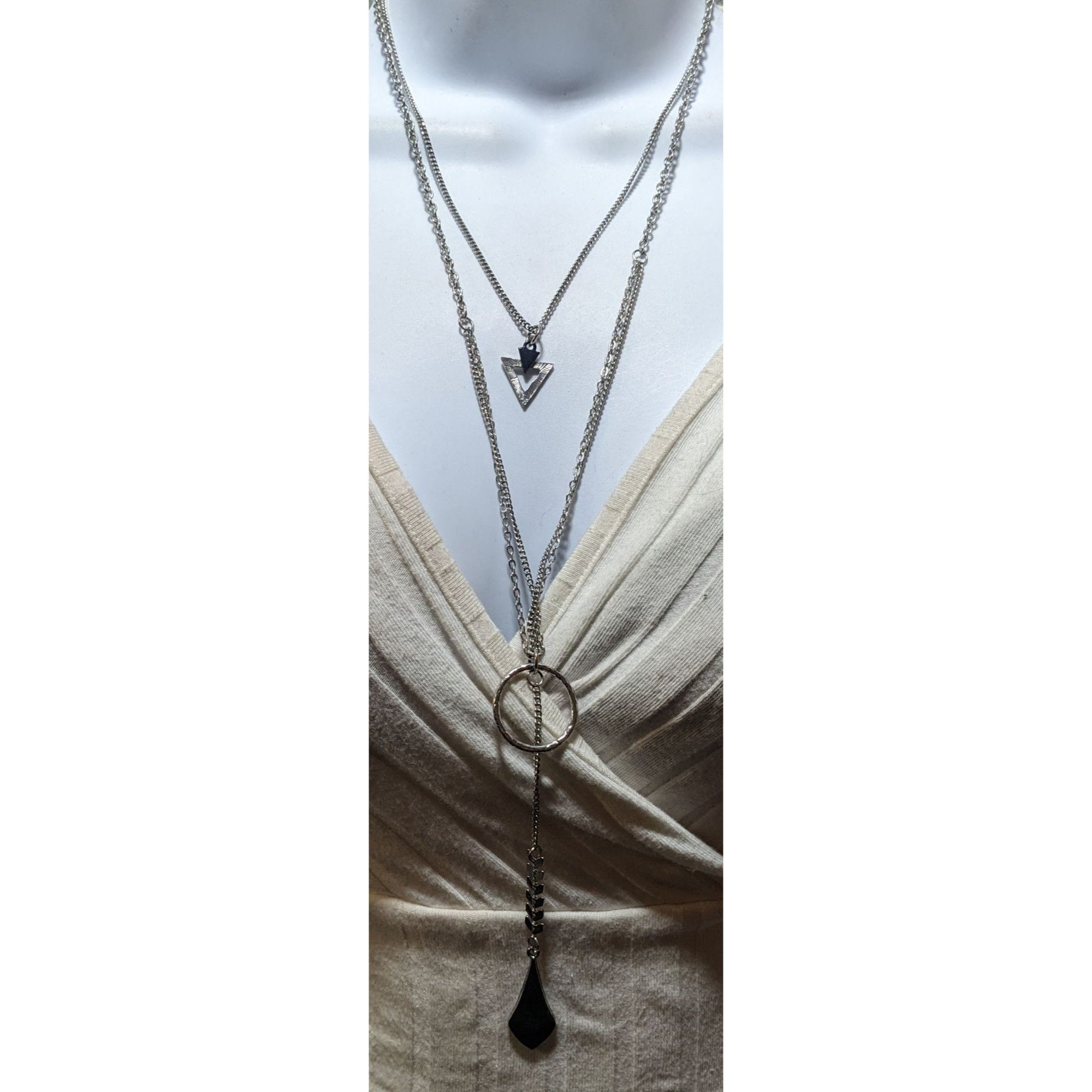 Other Multilayer Geometric Silver Tone Charm Necklace Size ONE SIZE - 4 Thumbnail