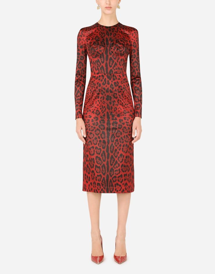 Dolce & Gabbana o1y0825 Leopard-Print Midi Dress in Red/Black Size XS / US 0-2 / IT 36-38 - 4 Thumbnail