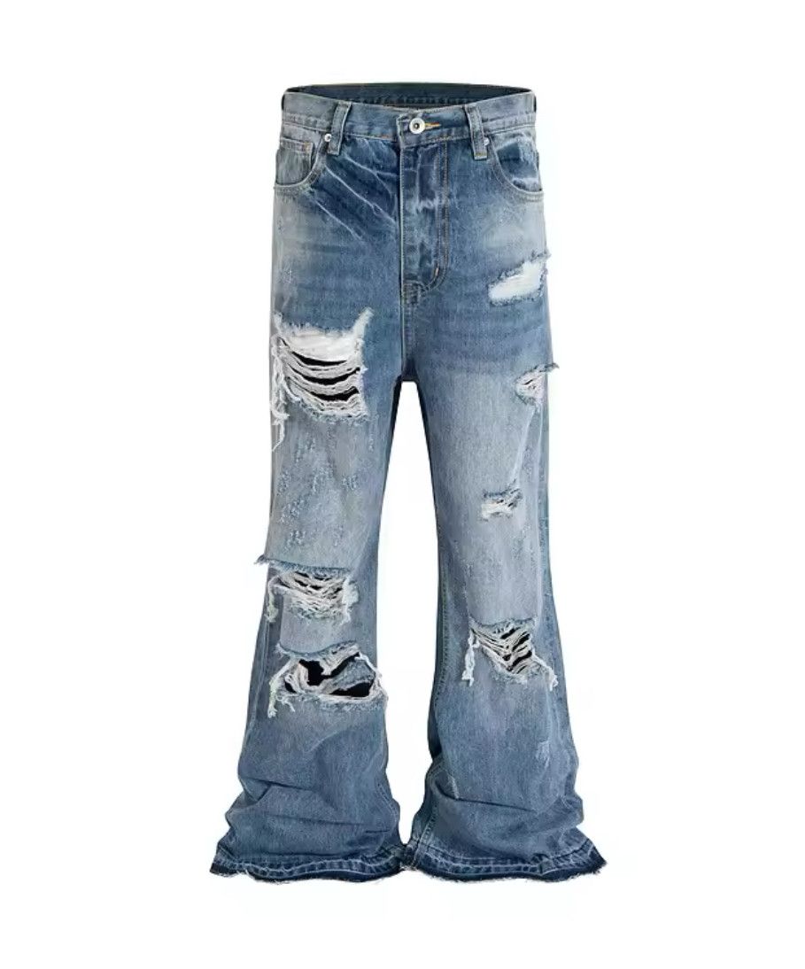 Japanese Brand Y2K Washed Ripped Micro Flare Jeans Size US 36 / EU 52 - 4 Thumbnail