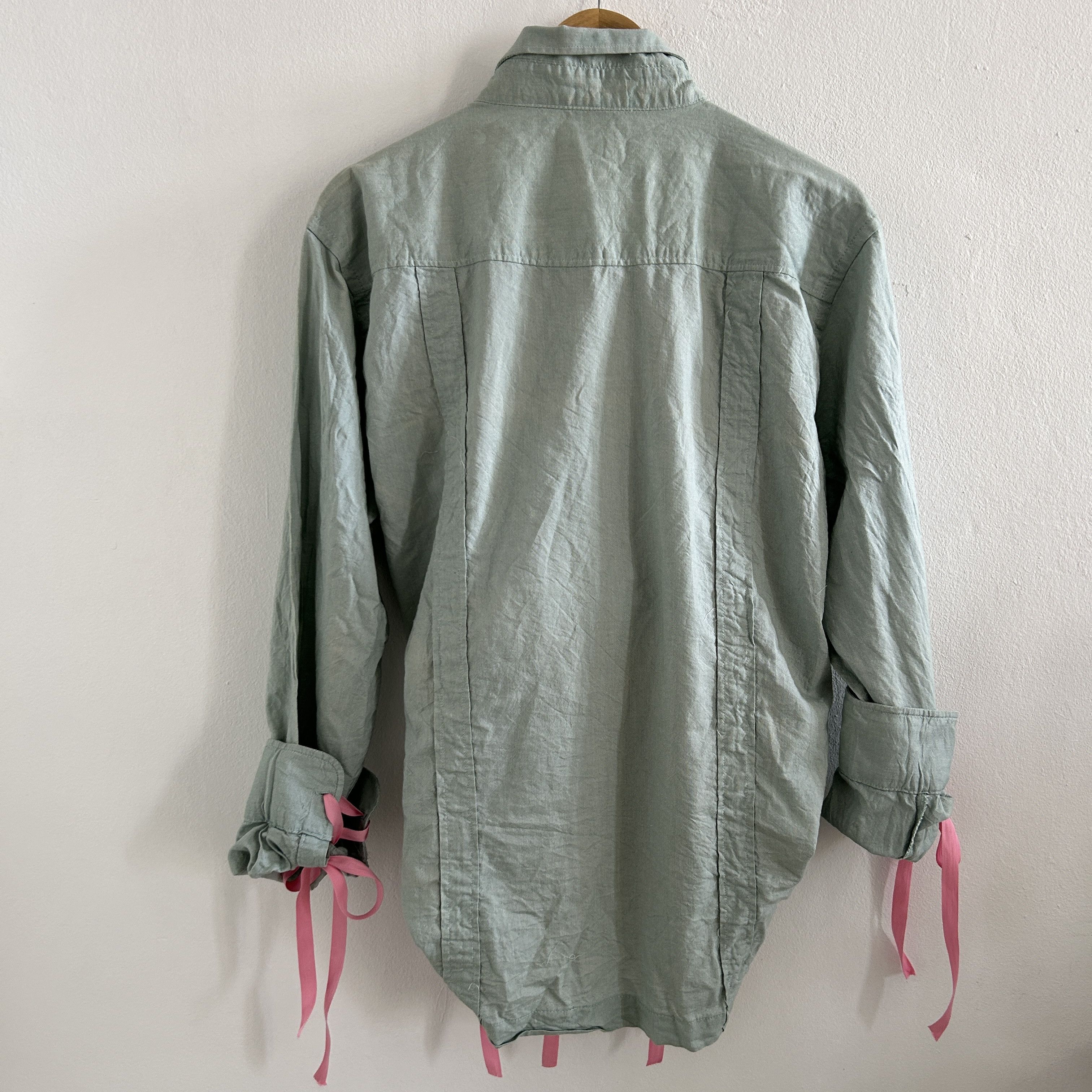 Custommade Reworked Vintage Ruffle Gren Shirt with Tied Cuffs Size XL / US 12-14 / IT 48-50 - 10 Thumbnail
