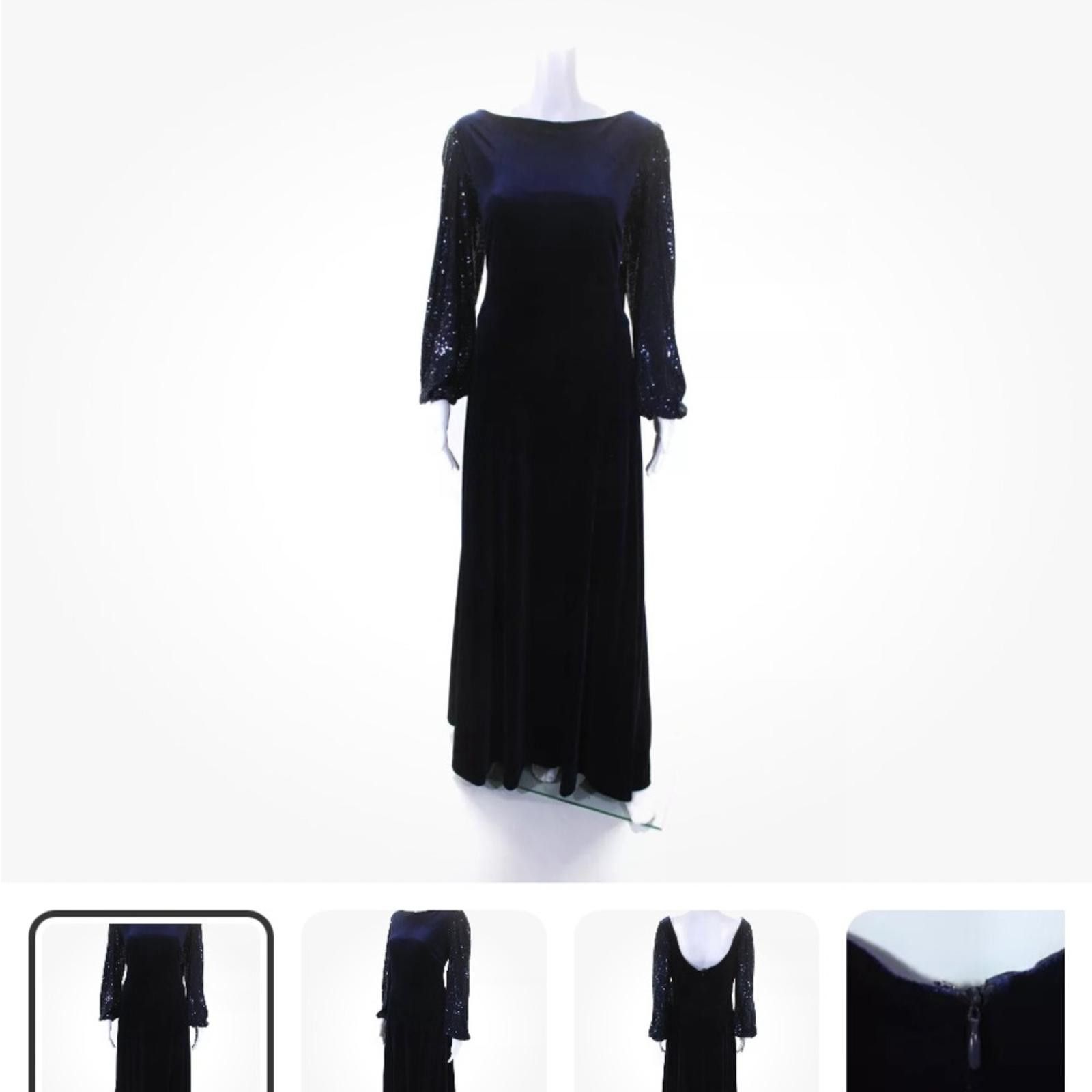Other Tahari Levine Womens Velvet Sequined Long Sleeves Gown Size L / US 10 / IT 46 - 2 Thumbnail