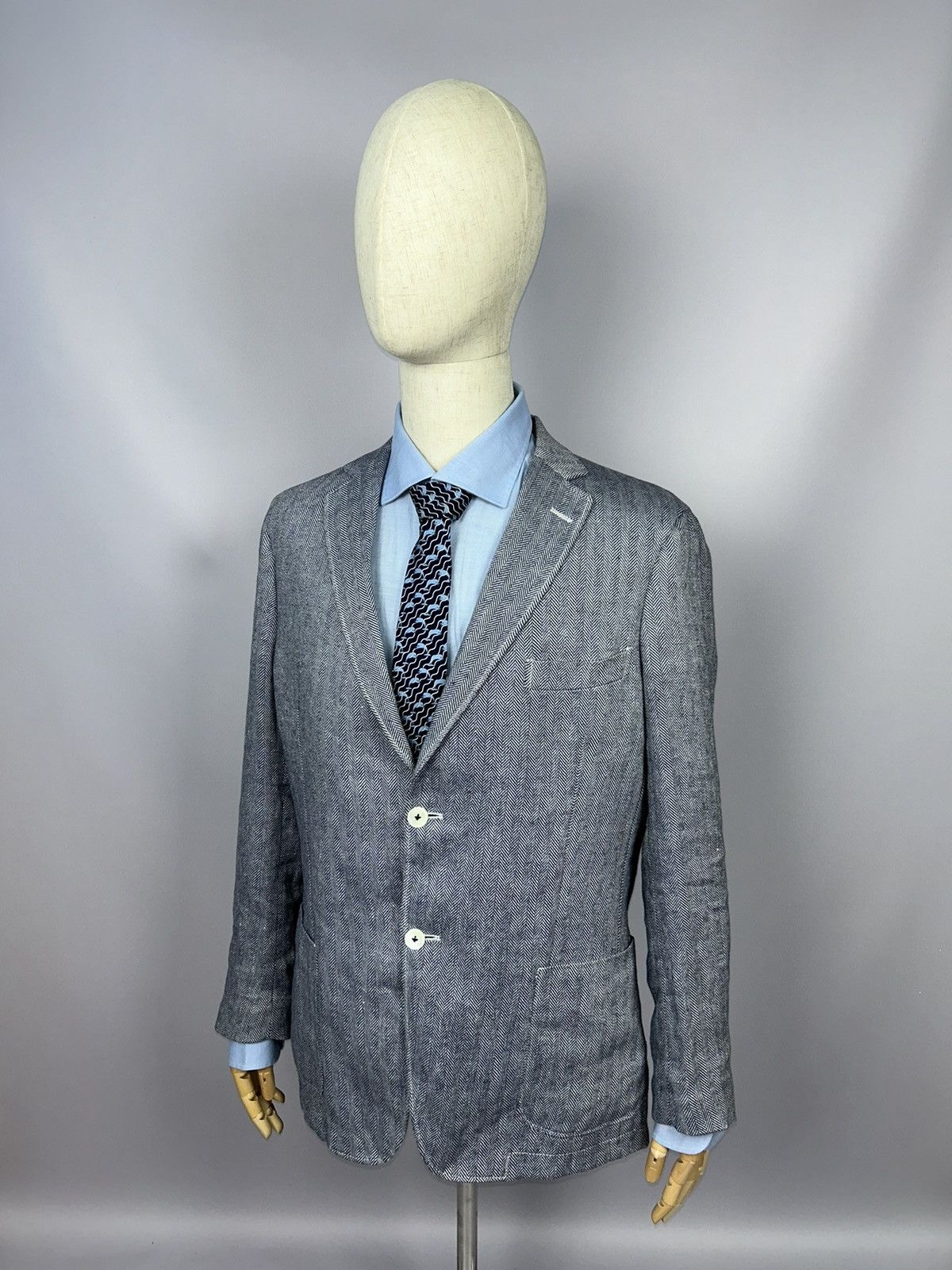 Designer × Gant GANT 100% Linen Herringbone Blazer Blue White Size EU52 Size 42R - 1 Thumbnail