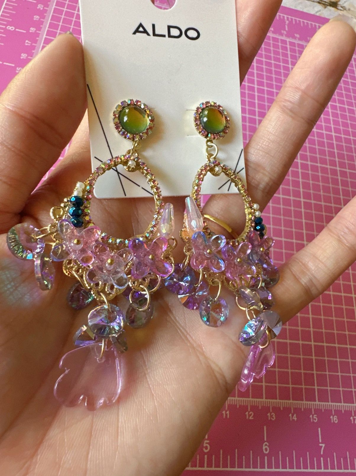 Aldo Aldo earrings transparent multicolor crystals flower paved Size ONE SIZE - 3 Thumbnail