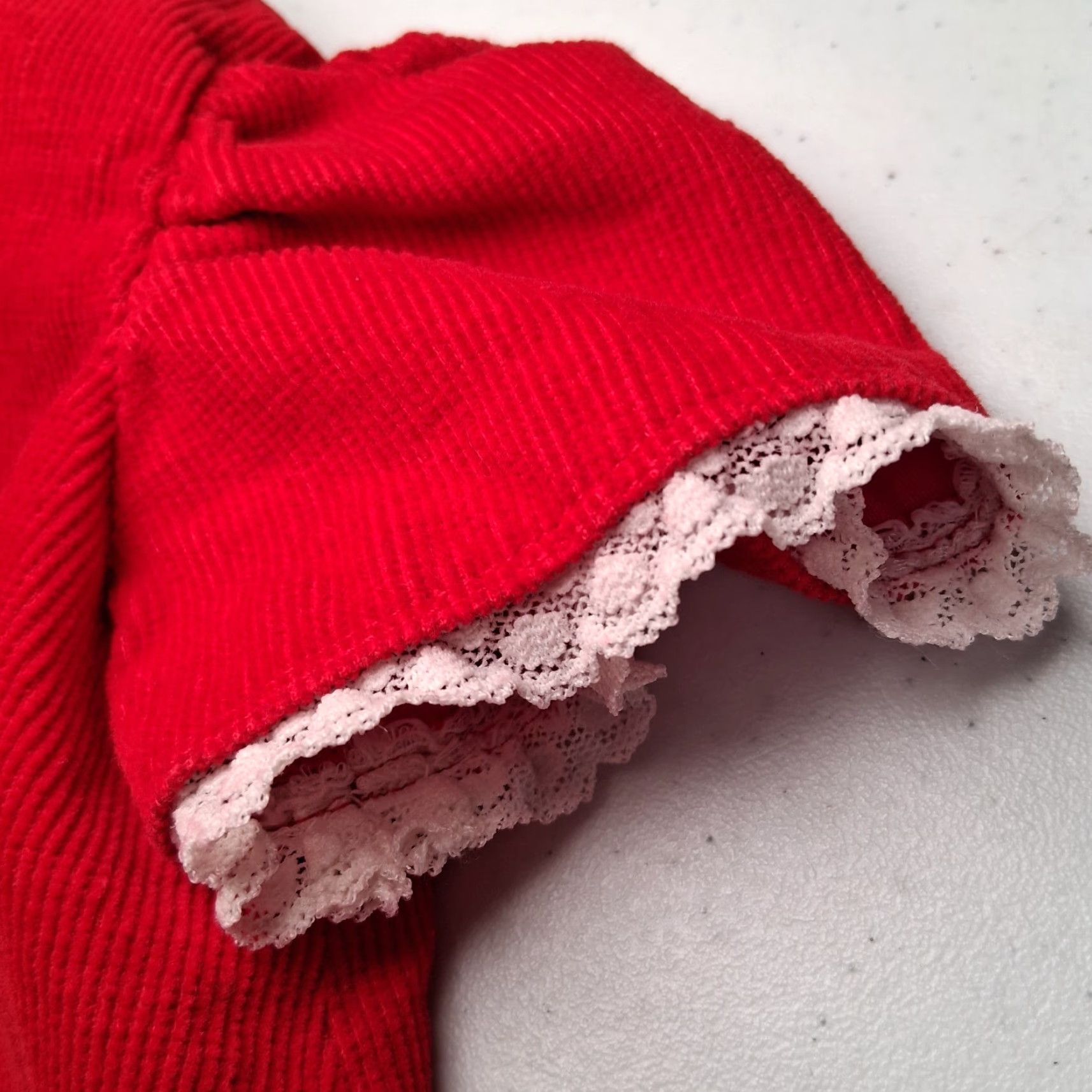 Vintage VINTAGE Handmade Christmas Dress Red Corduroy Lace Trim Candlestick Holiday Girls Size ONE SIZE - 7 Thumbnail
