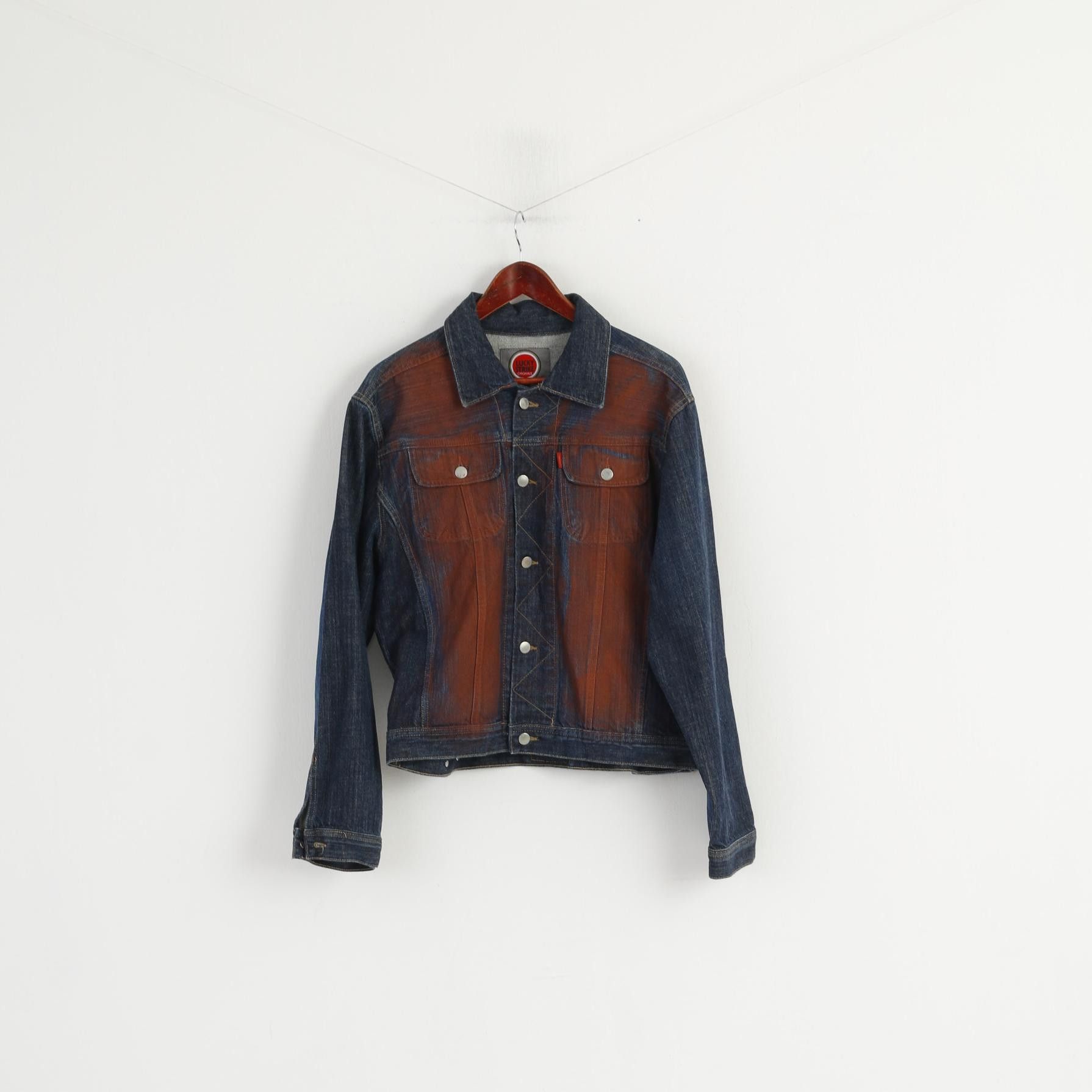 Vintage Lucky Strike Women XL (M) Denim Jacket Navy Cotton 6801 Size M / US 6-8 / IT 42-44 - 2 Thumbnail
