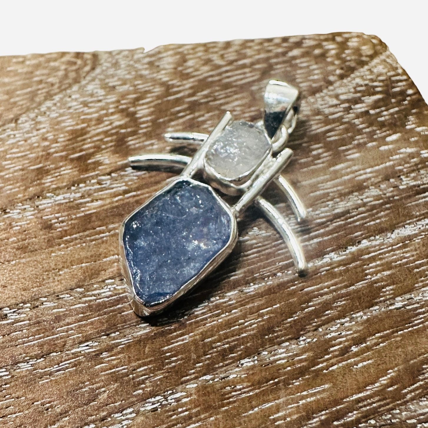 The Unbranded Brand Raw Tanzanite Crystal Rainbow Moonstone Sterling Pendant Size ONE SIZE - 4 Thumbnail
