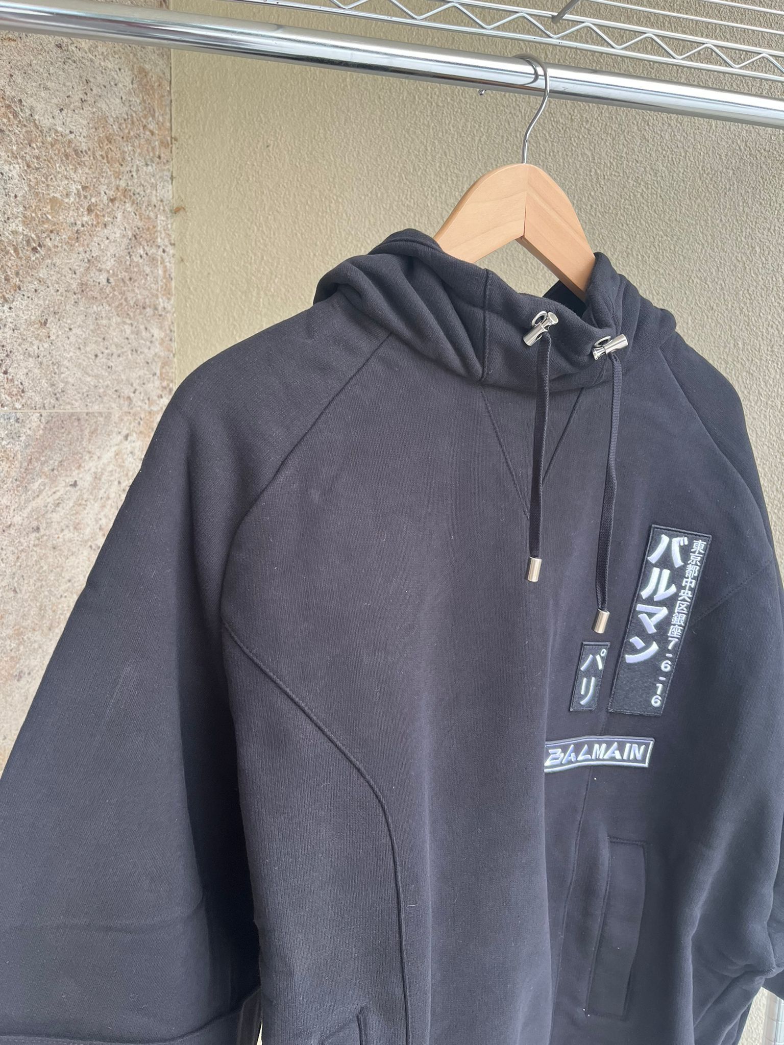Balmain Layered Sleeve Tokyo Embroidered Logo Hoodie in Black Size US M / EU 48-50 / 2 - 7 Thumbnail