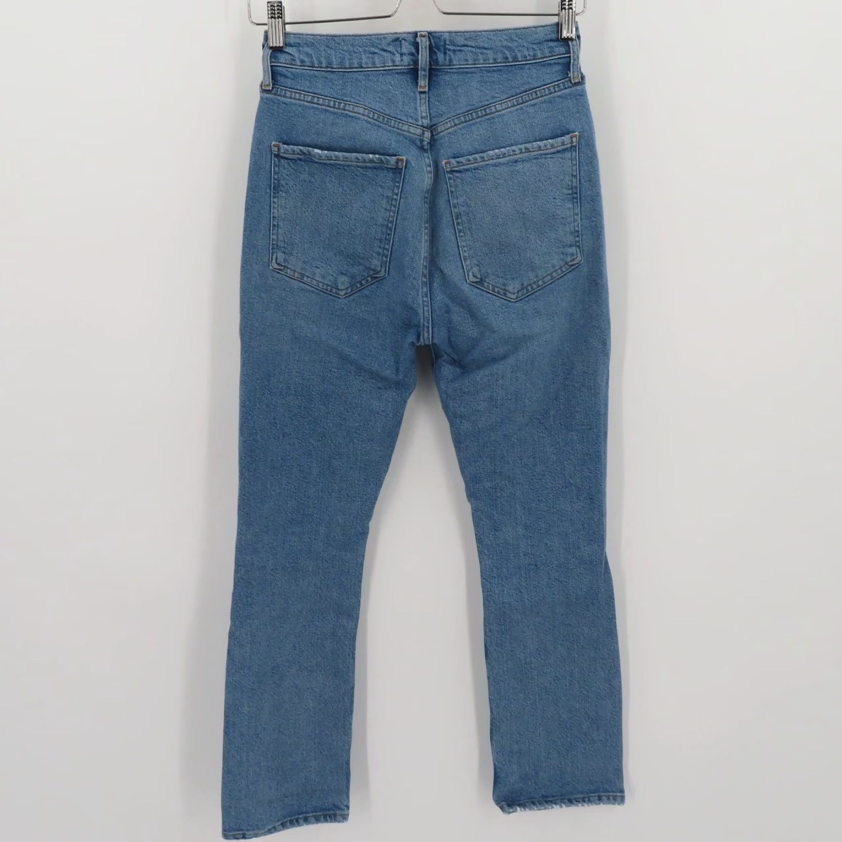 Agolde AGOLDE Womens 25 Riley Button Fly Distressed Medium Blue Denim Jeans Cotton Size 42" / US 20 - 6 Thumbnail