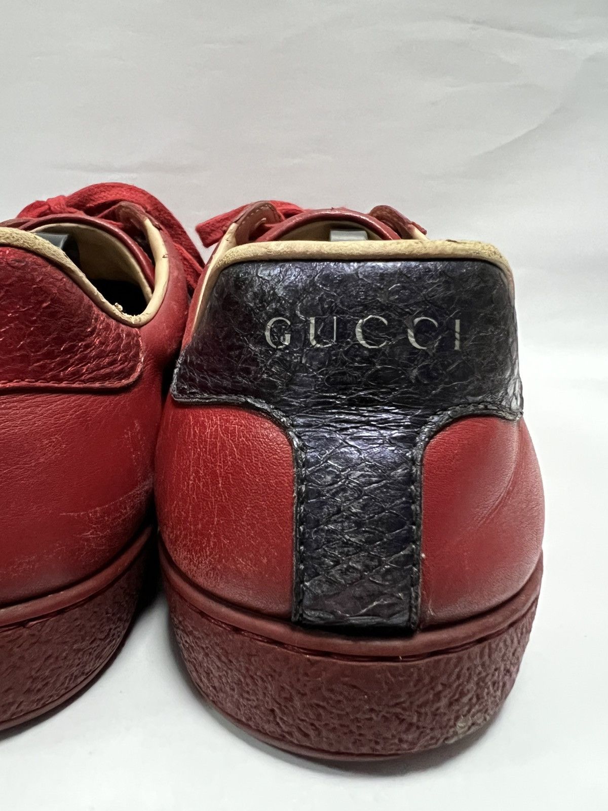 Gucci Gucci - Red Leather Web Ace Low Top Sneakers Size US 6.5 / EU 39-40 - 14 Thumbnail