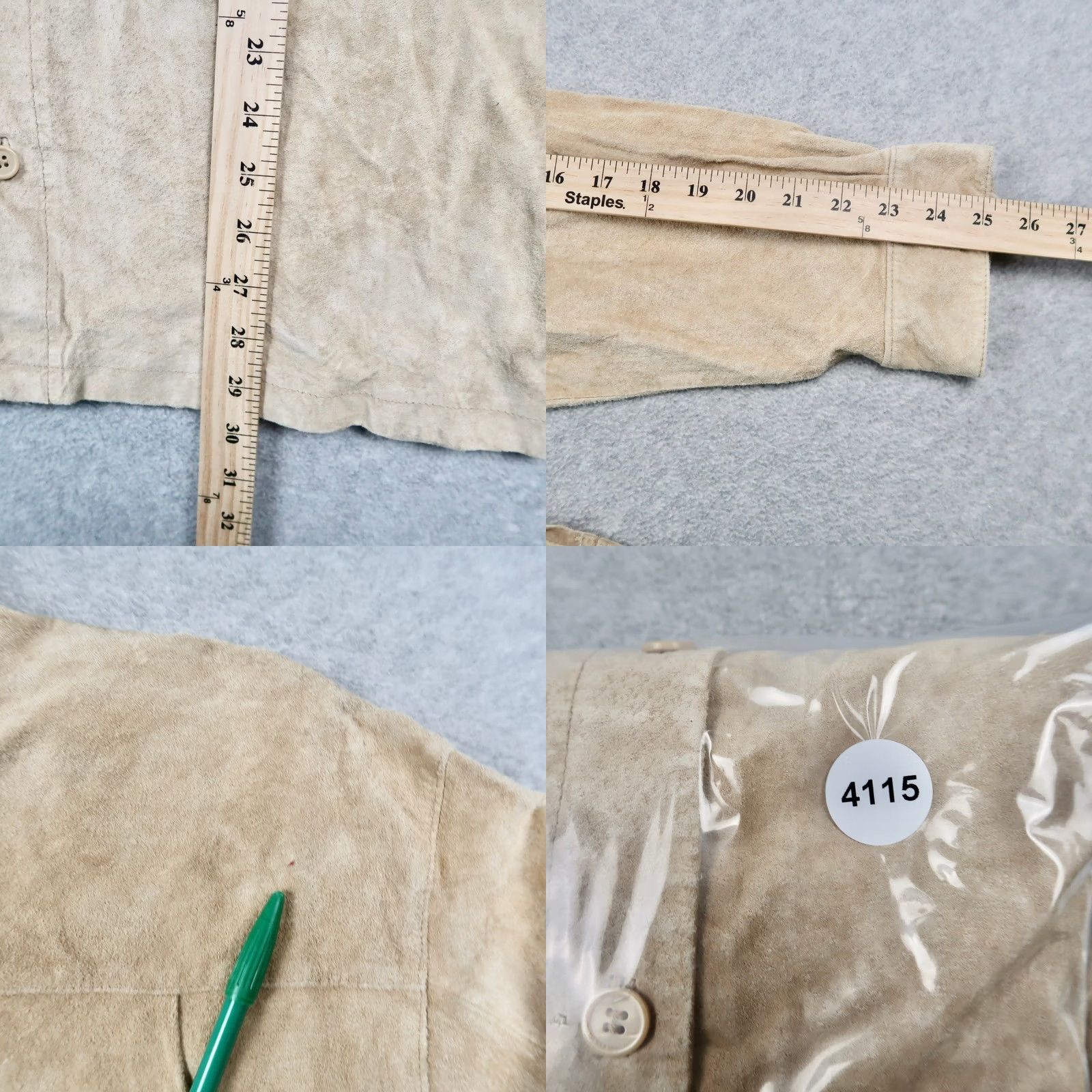 Vintage Alan Flusser Mens Large Tan Suede Leather Shirt Long Sleeve Button Down Casual Outdoor RN110498 Size US L / EU 52-54 / 3 - 8 Thumbnail