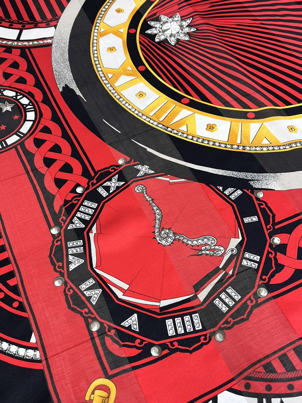 Cartier Cartier Made In France Red Silk Scarf 85x85 Cm Clock Print Size ONE SIZE - 5 Thumbnail