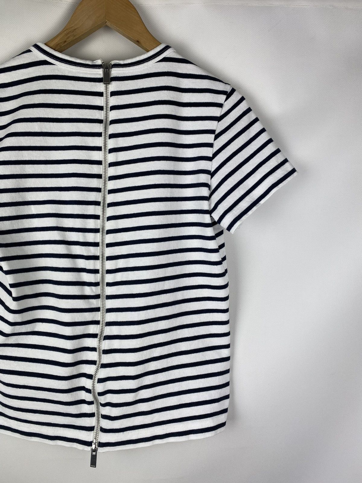 Japanese Brand × Sacai Sacai ladies striped back zip chest pocket t shirt size 3 Size L / US 10 / IT 46 - 14 Thumbnail
