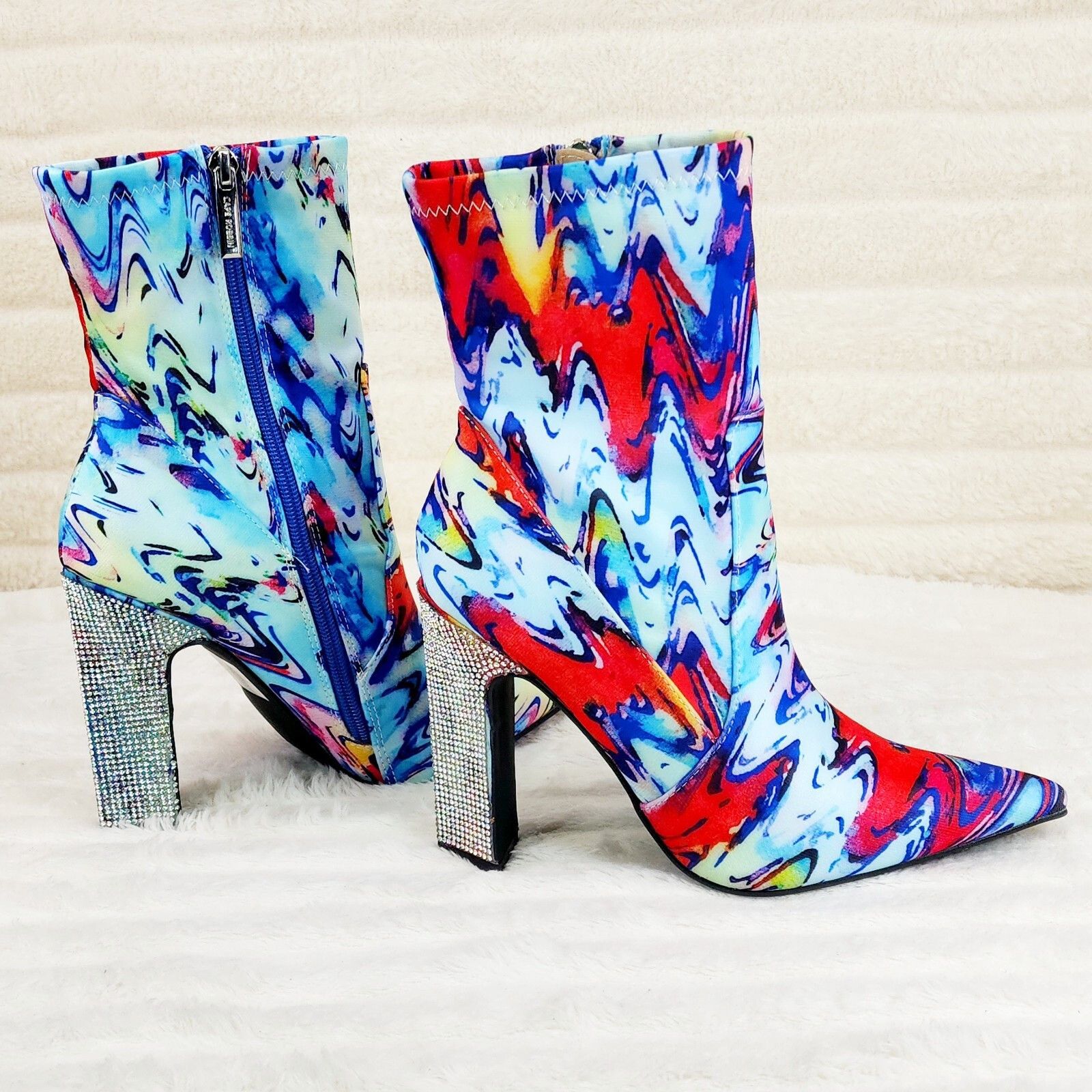 Other Regal Multi Color Print Stretch Upper Rhinestone Heel Ankle Size US 9 / IT 39 - 2 Thumbnail