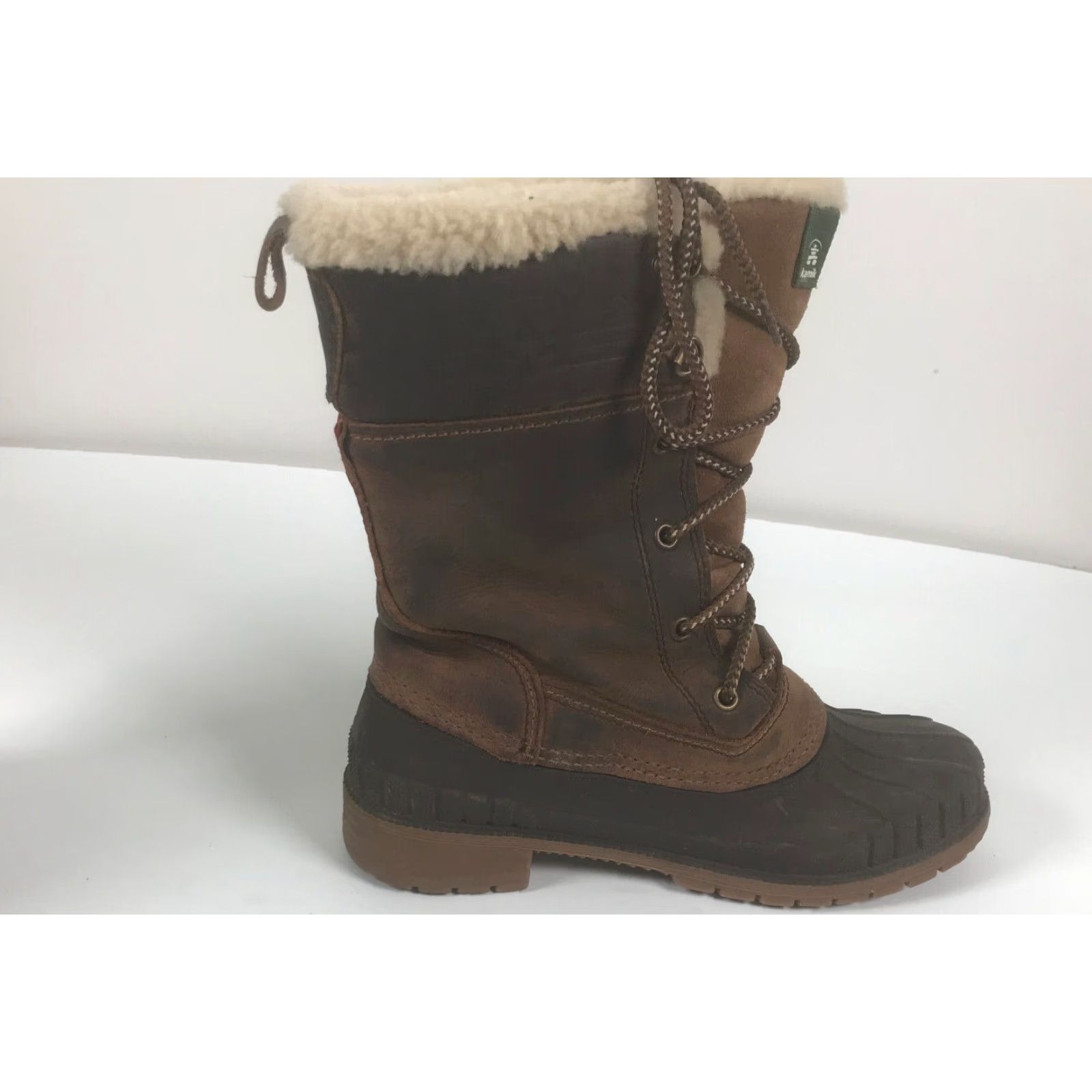 Vintage Kamik Siennah Womens Boot Brown Leather Lace Up Mid-Calf Faux Fur Lined Waterproof Non-Slip 3M Thinsulate Winter Boots 8 M Women Size M / US 6-8 / IT 42-44 - 5 Thumbnail