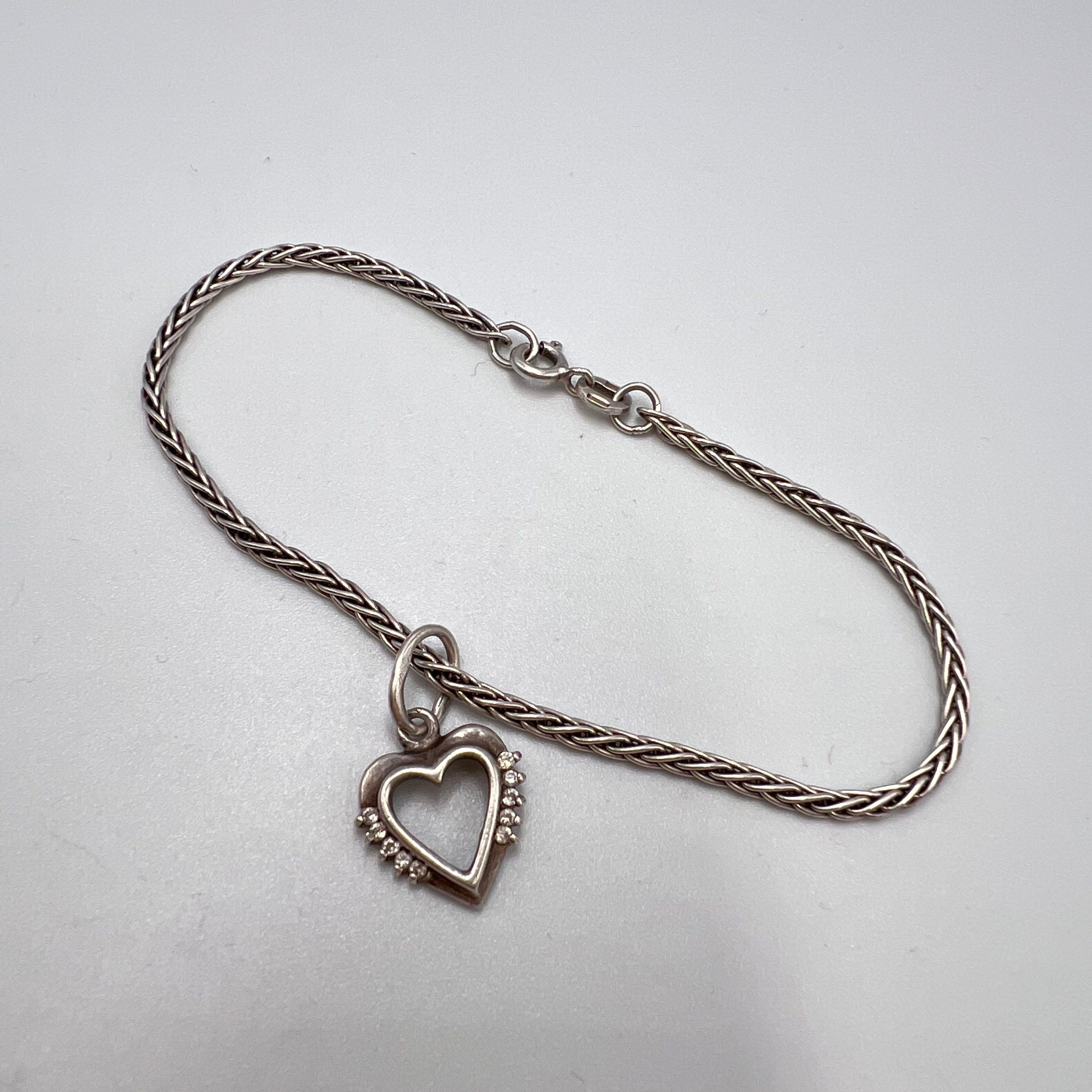Vintage Vintage Sterling Silver Bracelet Pendent Heart 925 Jewelry Size ONE SIZE - 2 Thumbnail