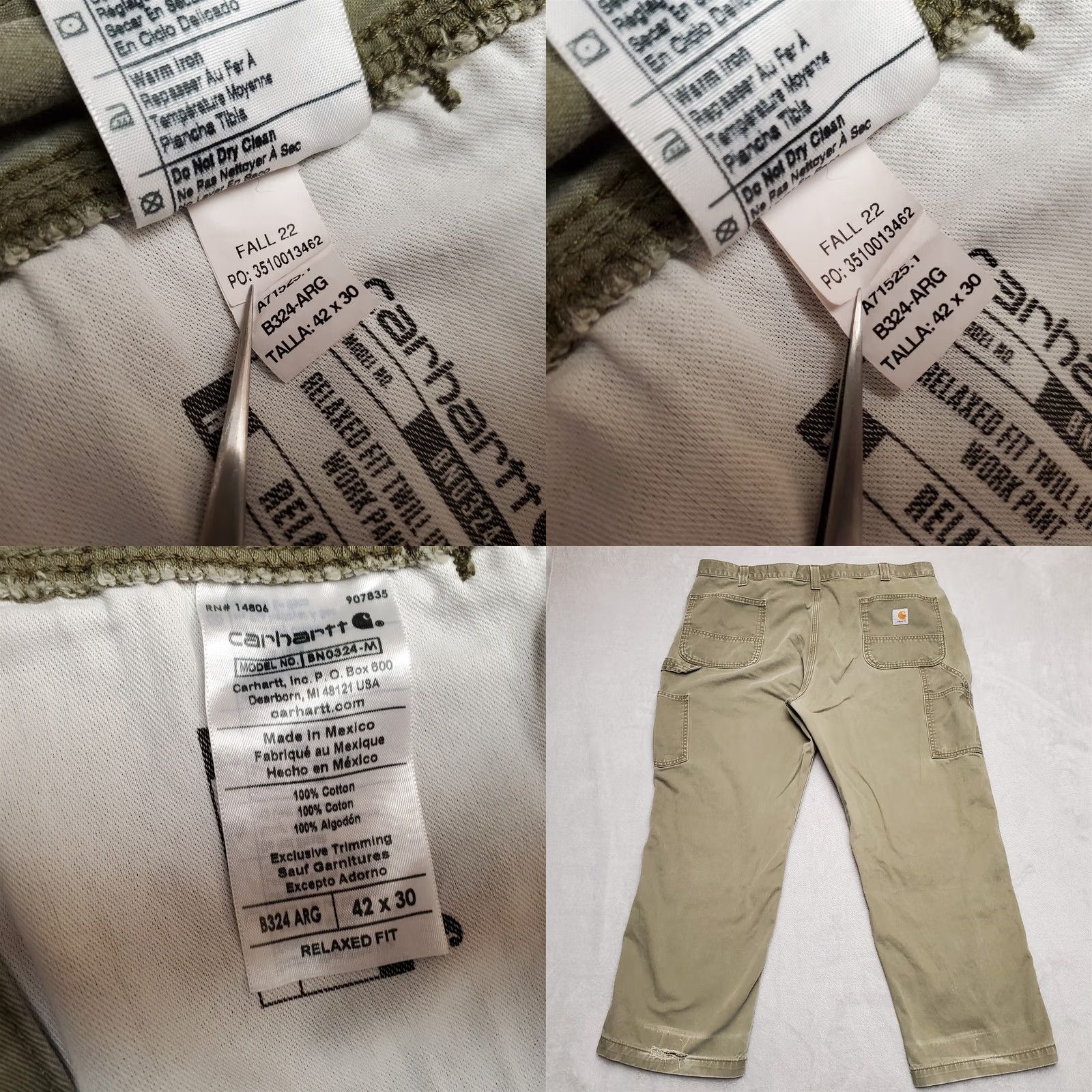 Carhartt Carhartt Pants Men 42x30 Green Twill Relaxed Carpenter Cargo Workwear B324 ARG Size US 42 / EU 58 - 8 Thumbnail