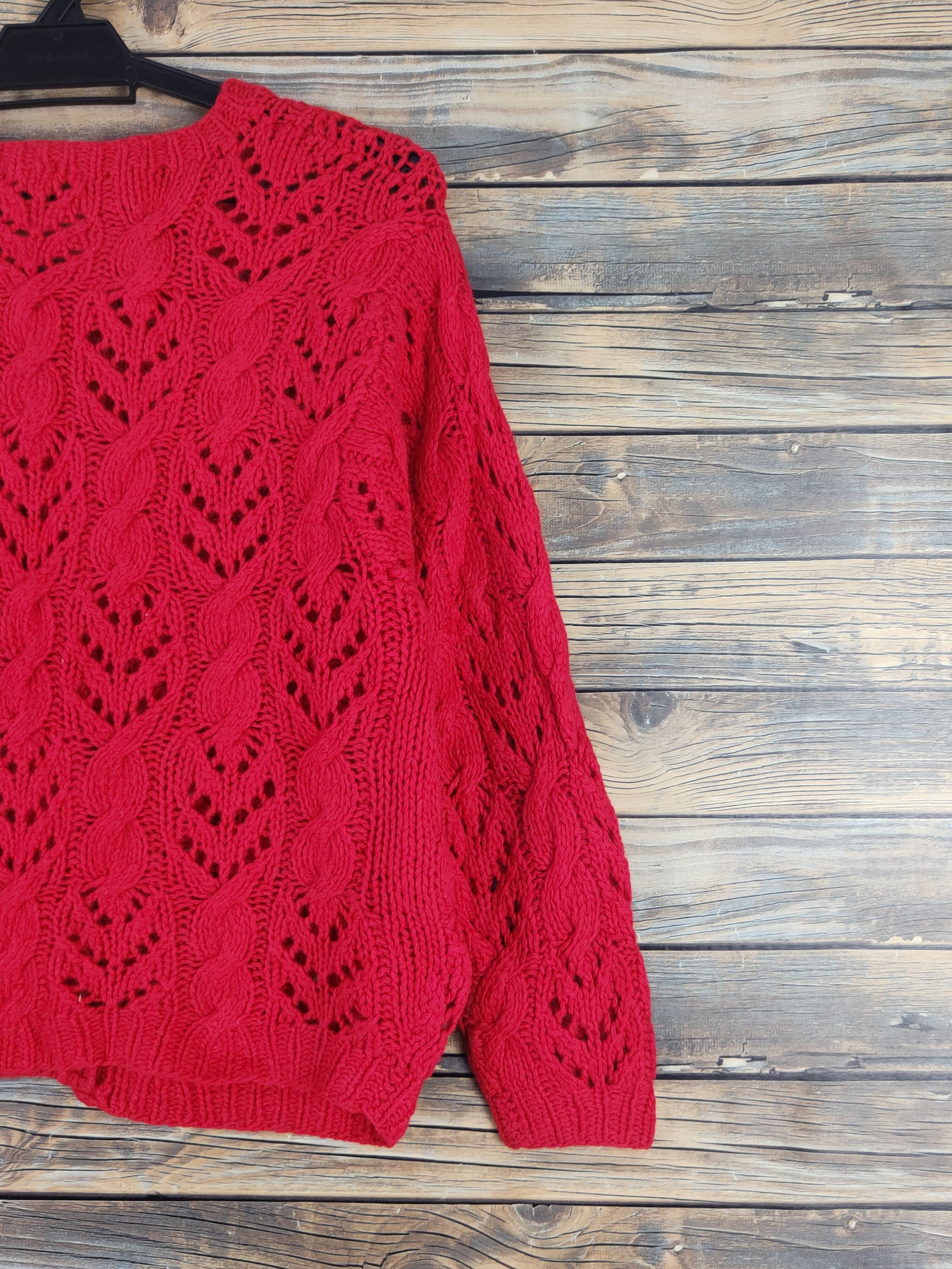Aran Isles Knitwear × Japanese Brand Cest Mon Amie Red Knitwear Cardigan #W1656 Size M / US 6-8 / IT 42-44 - 9 Thumbnail