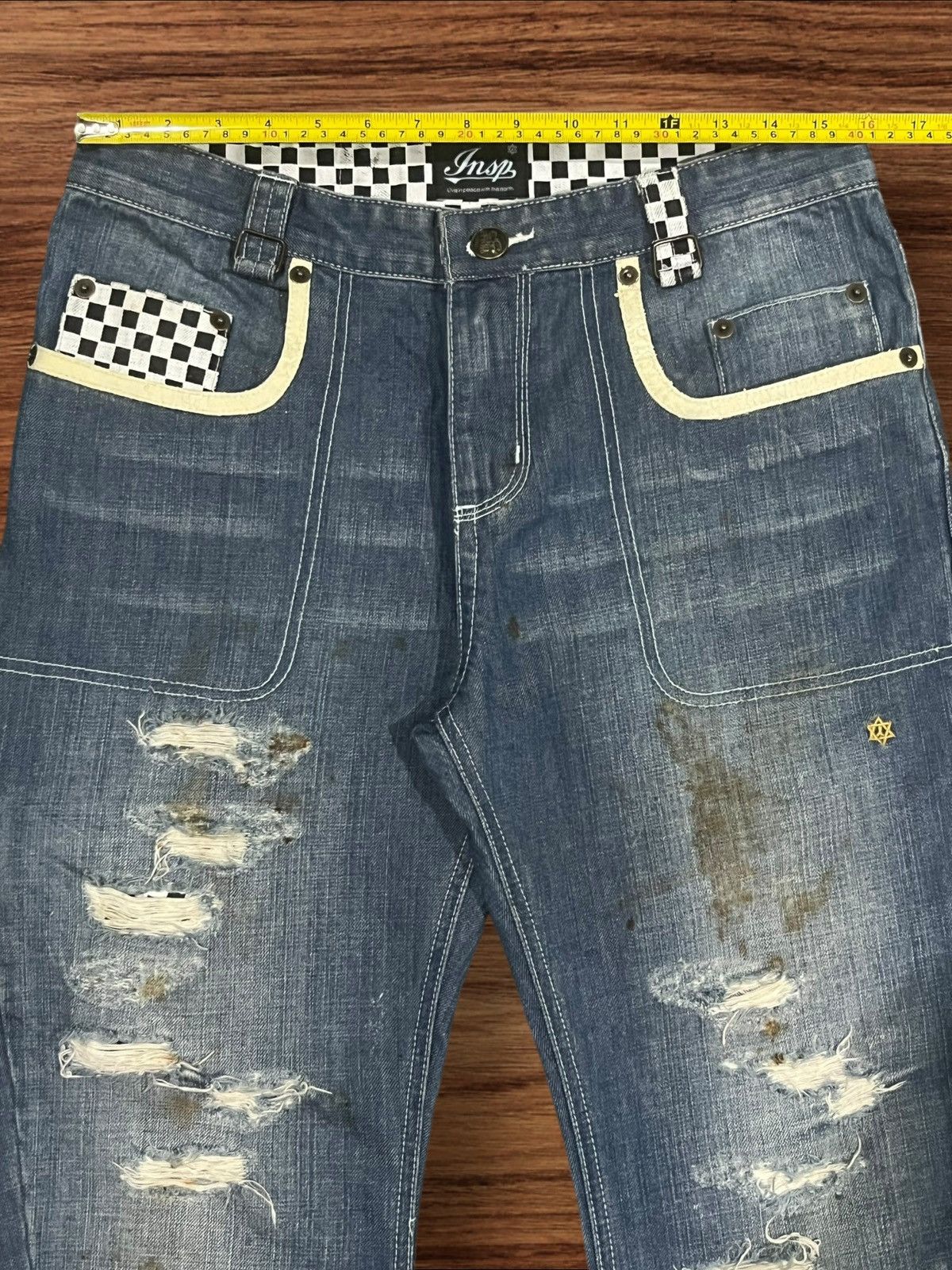 Japanese Brand ⚡️Sick⚡️Japanese Brand Jehova Checkered Distressed Curve Jeans Size US 32 / EU 48 - 14 Thumbnail