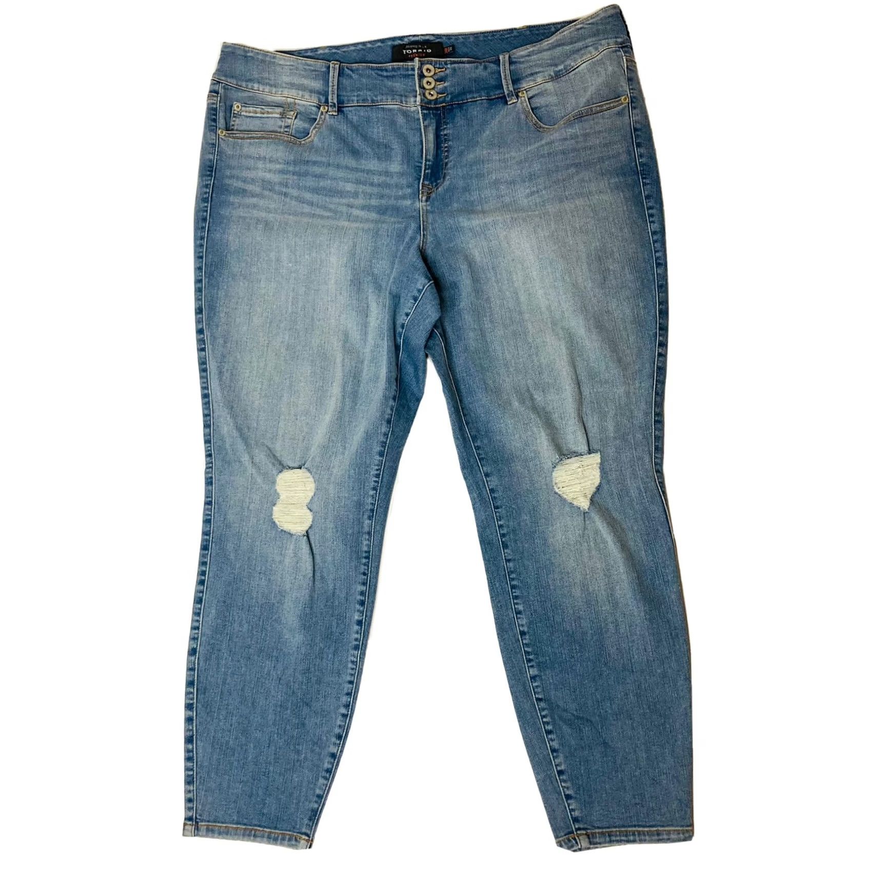 Torrid Torrid Premium Destroyed Jegging Jeans Light Wash Blue Denim Size 24 R Size 42" / US 20 - 2 Thumbnail