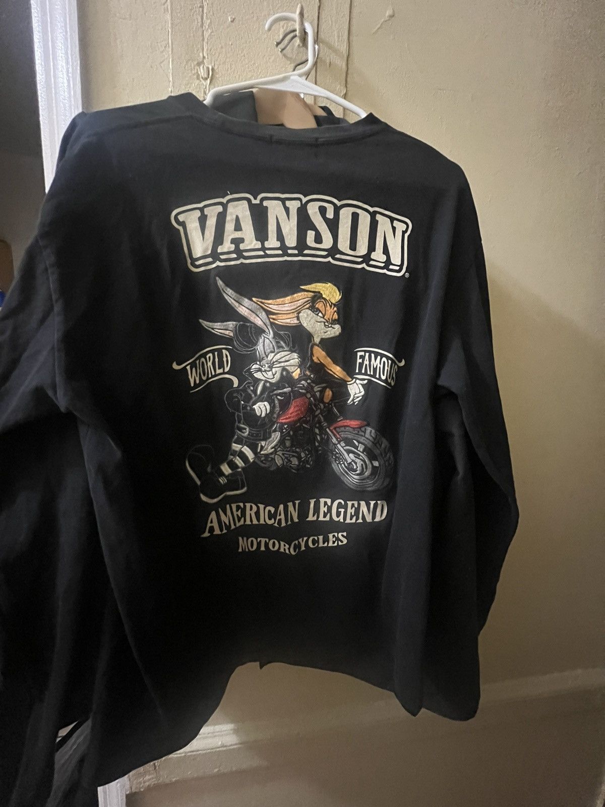 Image of Vanson Leathers Looney Tunes Stitched Long Sleeve in Black, Men's (Size Small)