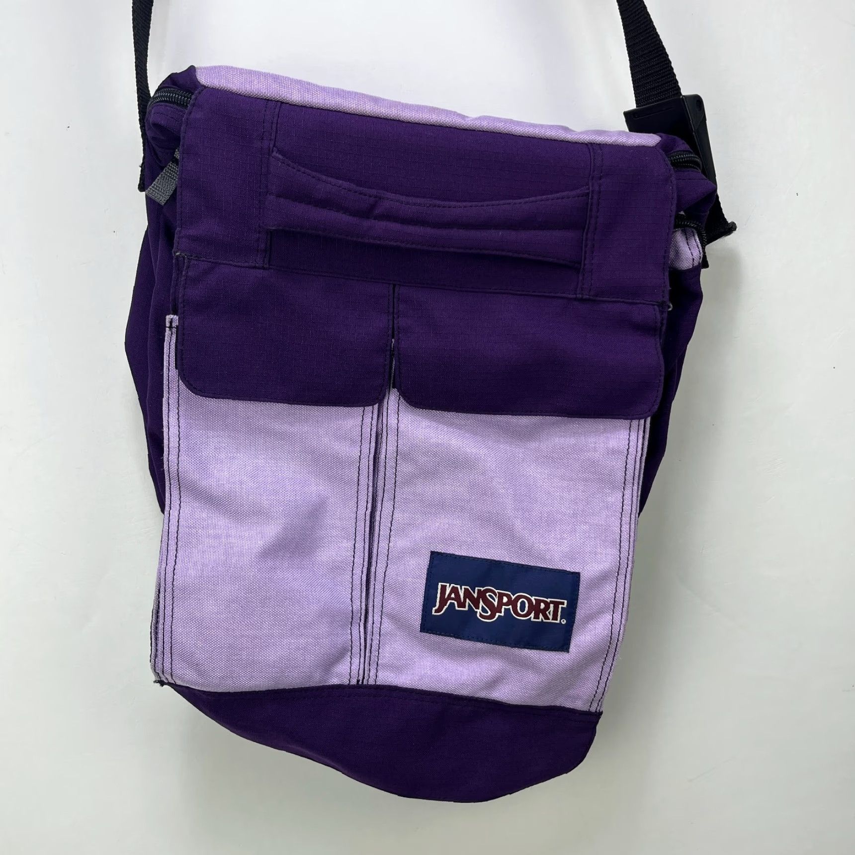 Jansport VINTAGE Jansport 90s Leather Nylon Crossbody Satchel Bag Mens Purple Canvas Zip Bag Travel Casual - 90s Theme, Jeans? Size ONE SIZE - 2 Thumbnail