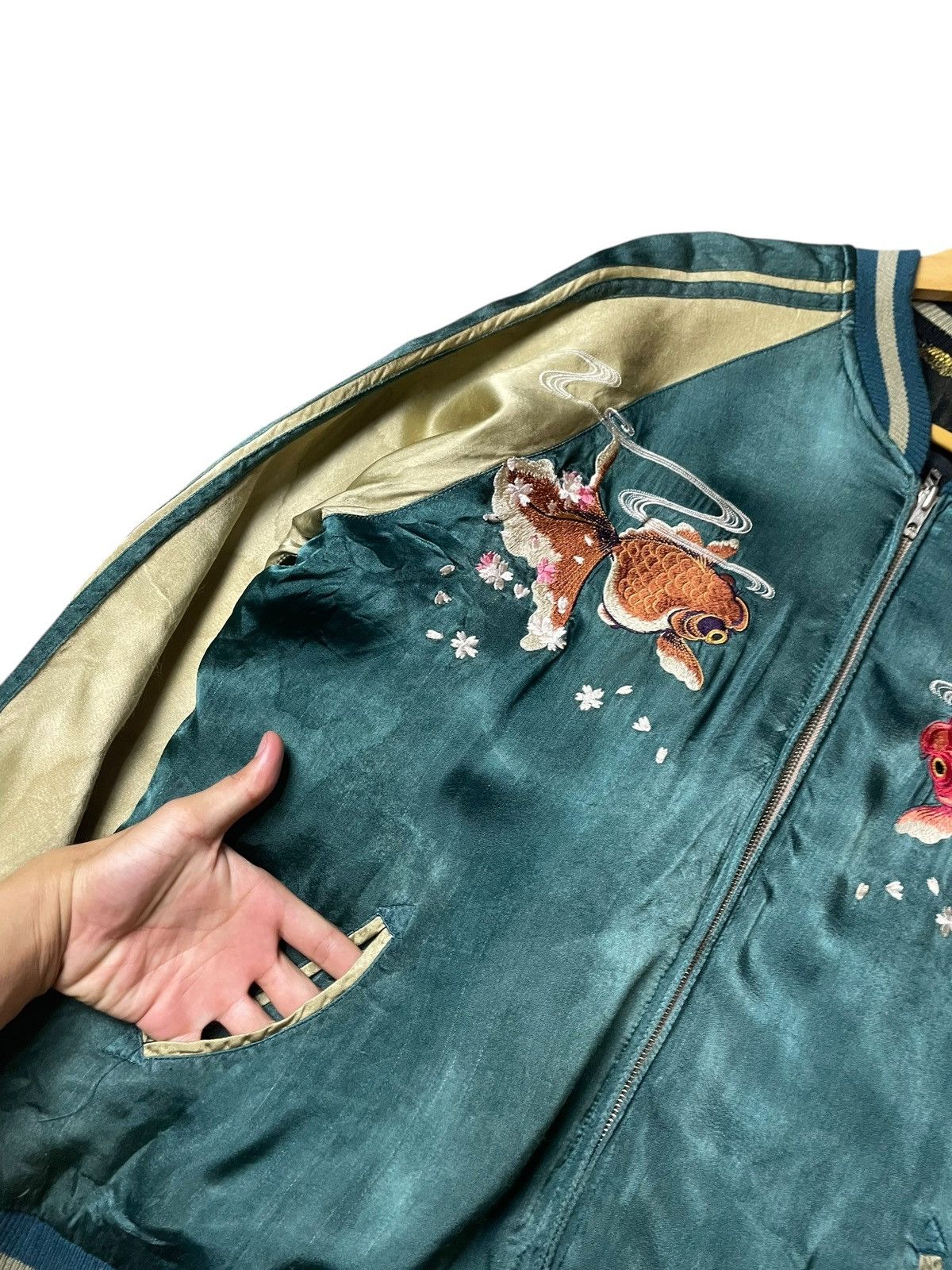 Vintage Japanese Classic Script Goldfish Embroidered Sukajan (105) Size US XL / EU 56 / 4 - 7 Thumbnail