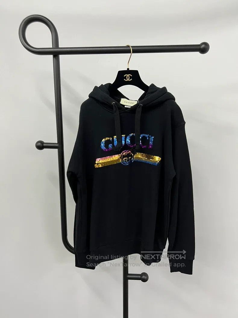 Gucci Gucci Colourful sequin logo black hooded sweatshirt Size US XS / EU 42 / 0 - 1 Thumbnail