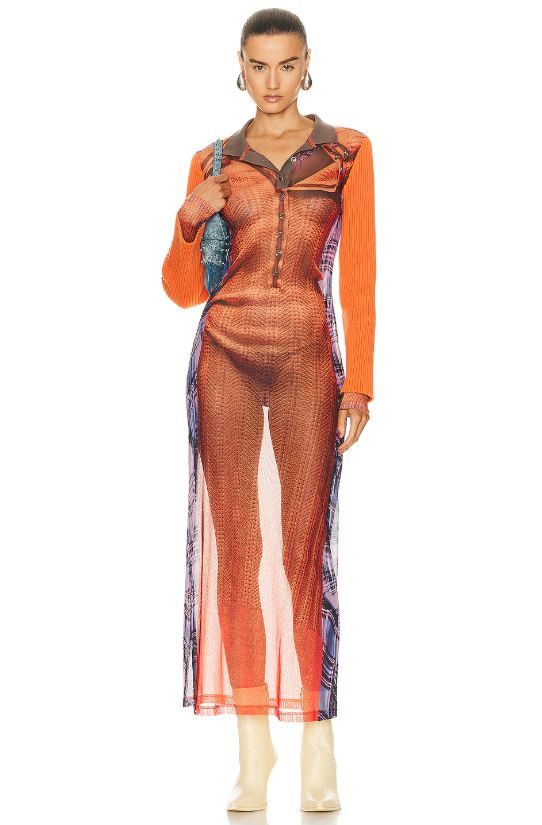 Jean Paul Gaultier × Y/Project Orange Collared Trompe L'oeil Maxi Dress Size XS / US 0-2 / IT 36-38 - 2 Thumbnail