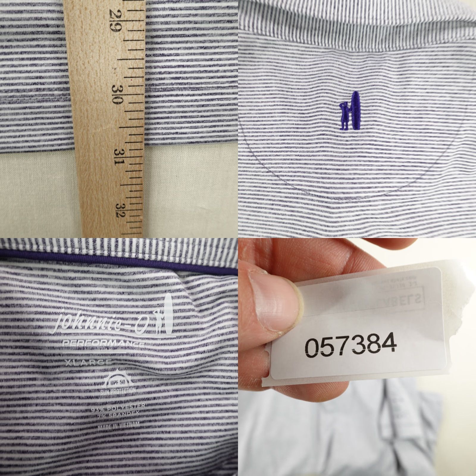 johnnie-O VINTAGE Johnnie-O Polo Shirt Mens XL Gray White Stripes Performance The Port Golf Club Size US XL / EU 56 / 4 - 8 Thumbnail