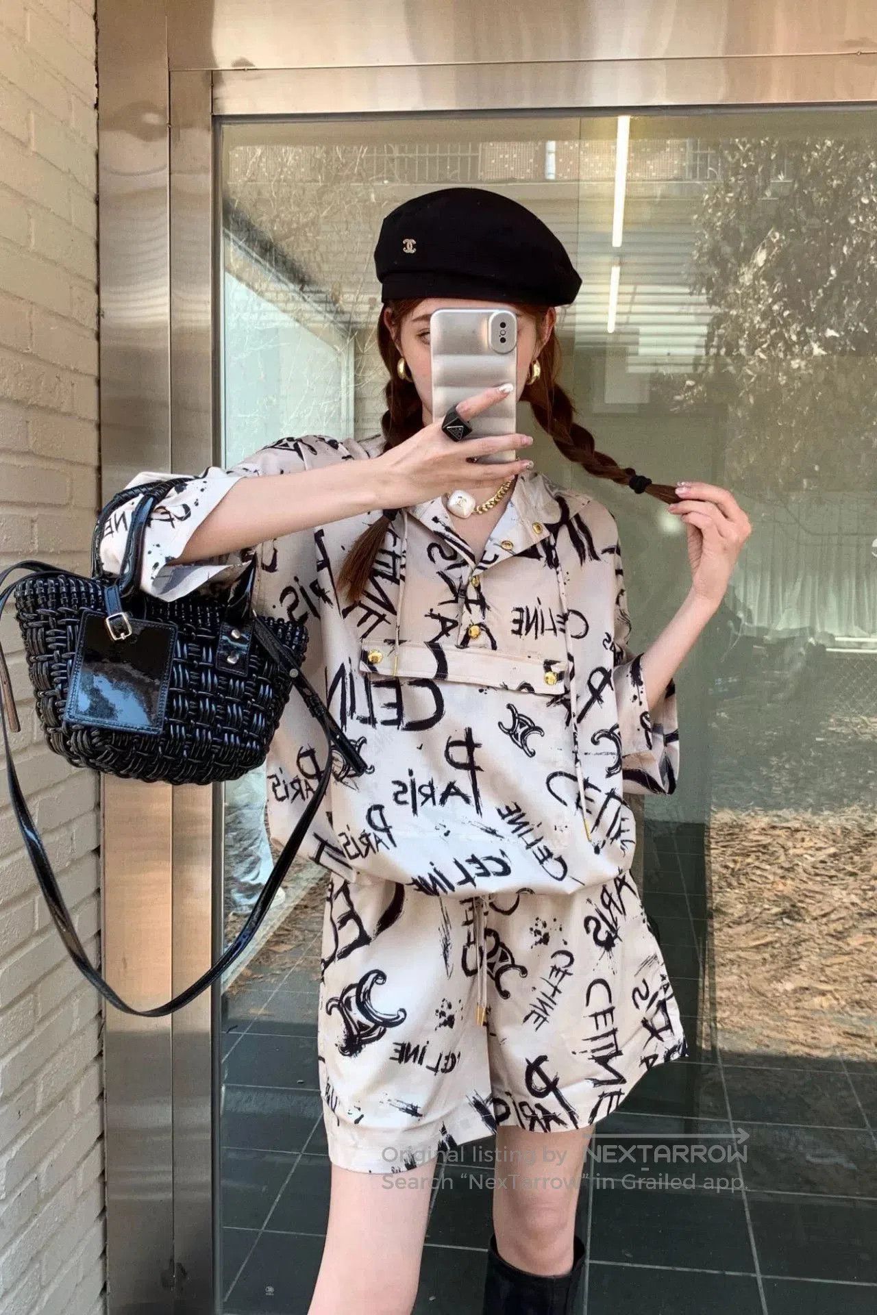 Celine Celine Graffiti Triomphe Logo Silk Shorts. Size 35" - 5 Thumbnail