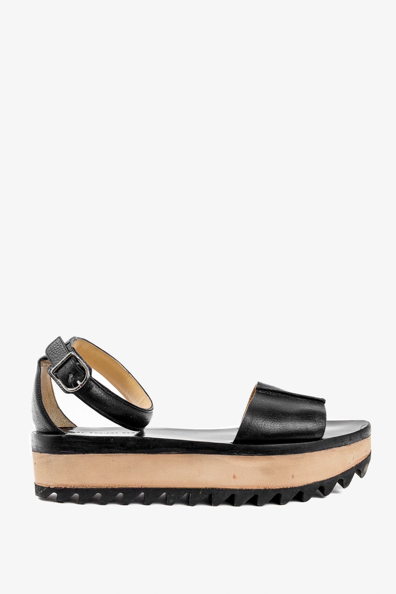 Balenciaga Balenciaga Pebbled Leather Ankle-Strap Flatform Sandals Size US 10 / IT 40 - 1 Thumbnail