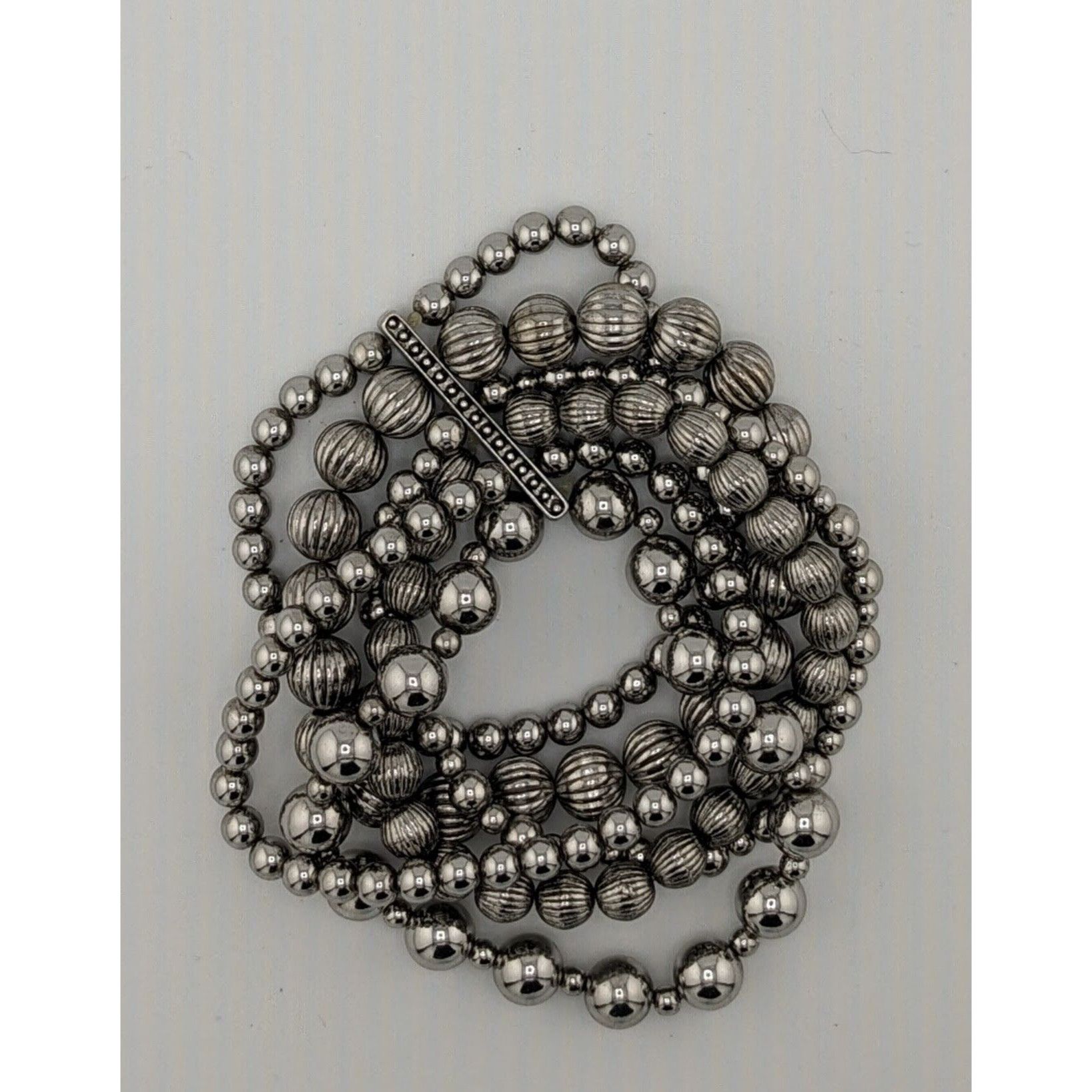 Other Metal Glam Silver Tone Layered Beaded Stretch Bracelet Size ONE SIZE - 3 Thumbnail