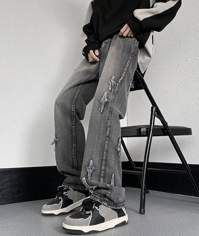 Japanese Brand Men's American high-street embroidered loose wide-leg jeans Size US 32 / EU 48 - 4 Thumbnail