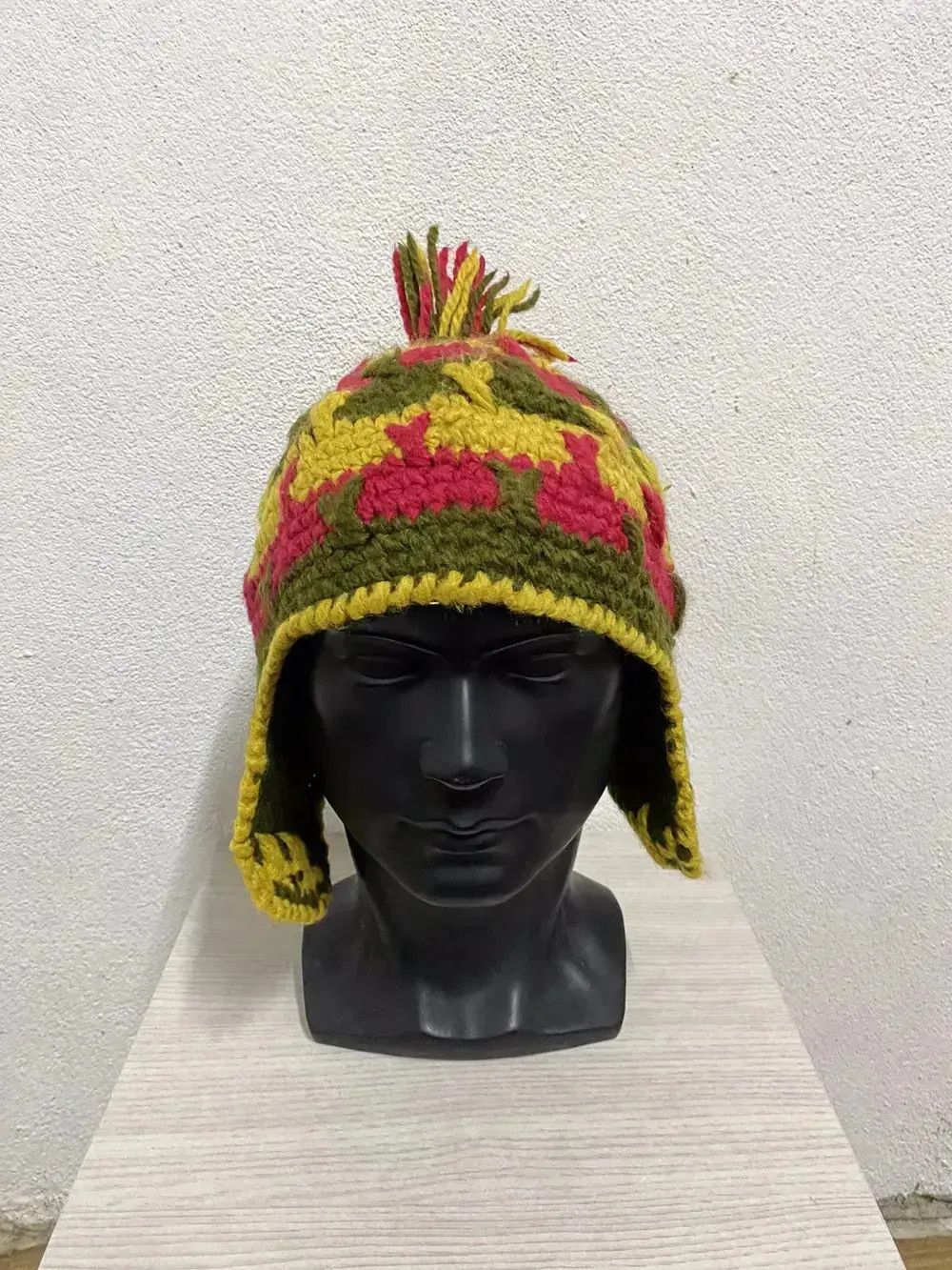 Vintage Rare Design Japanese Brand Earflap Crochet Beanie Hat Size ONE SIZE - 2 Thumbnail