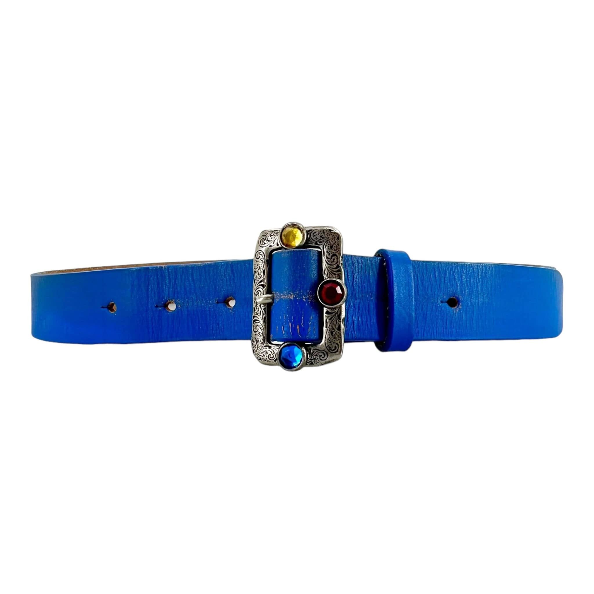 Kapital Oil Leather Studded Disco Buckle Belt Blue Size ONE SIZE - 1 Thumbnail