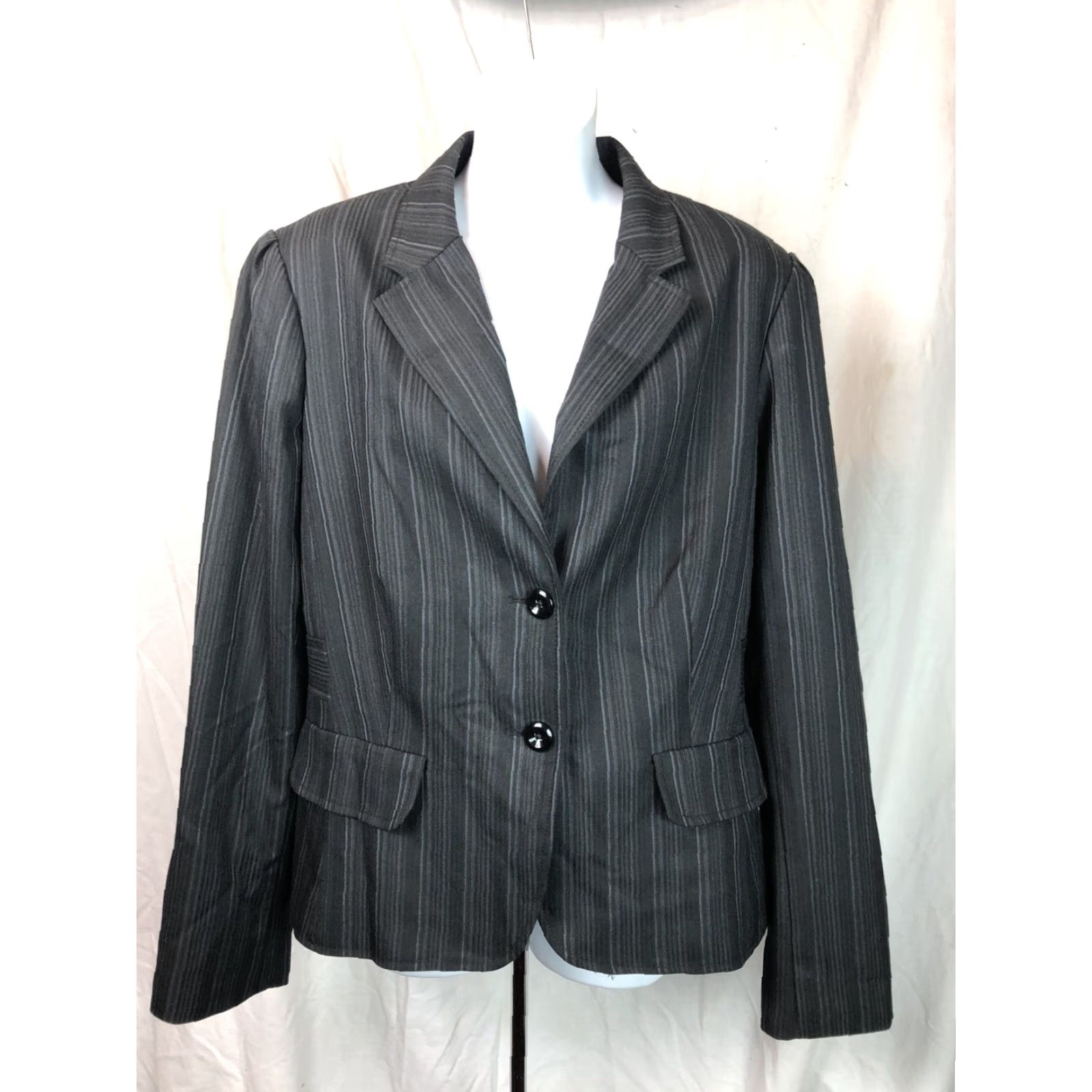 George George Blazer Jacket Striped Notch Collar 2-Button Single-Breasted Black 16 Womens Regular Lined Chest 42 Vintage: No Size XXL / US 16-18 / IT 52-54 - 5 Thumbnail